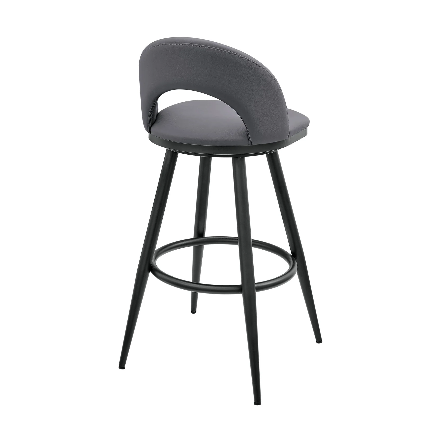 Charlotte Swivel Bar Stool in Black Metal with Gray Faux Leather - Image 4