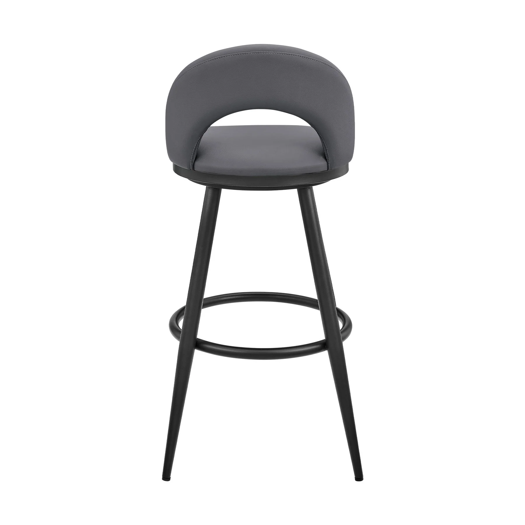 Charlotte Swivel Bar Stool in Black Metal with Gray Faux Leather - Image 5