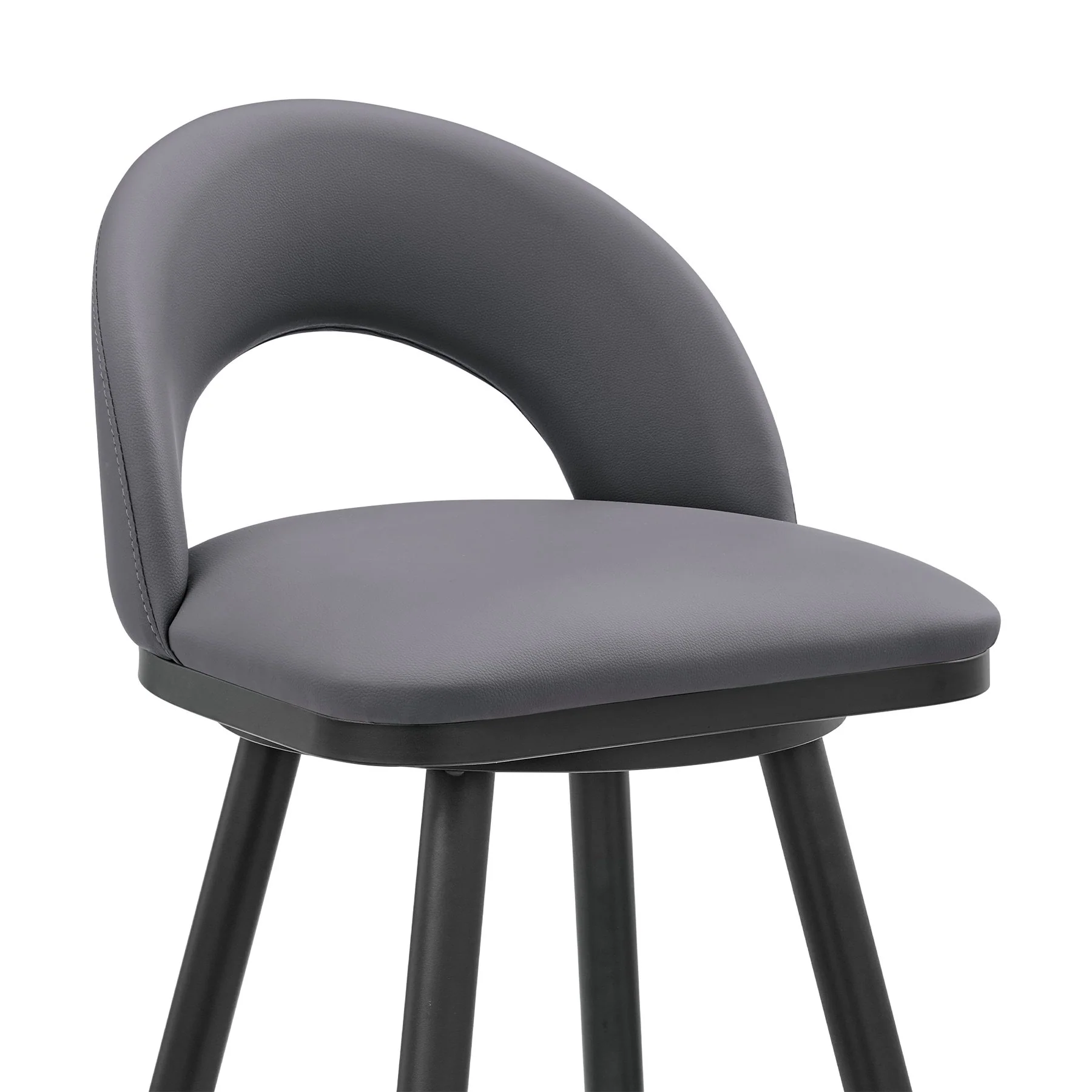 Charlotte Swivel Bar Stool in Black Metal with Gray Faux Leather - Image 6