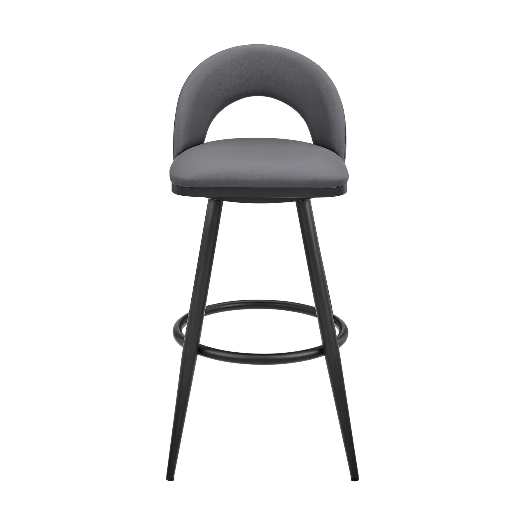 Charlotte Swivel Counter Stool in Black Metal and Gray Faux Leather - Image 2