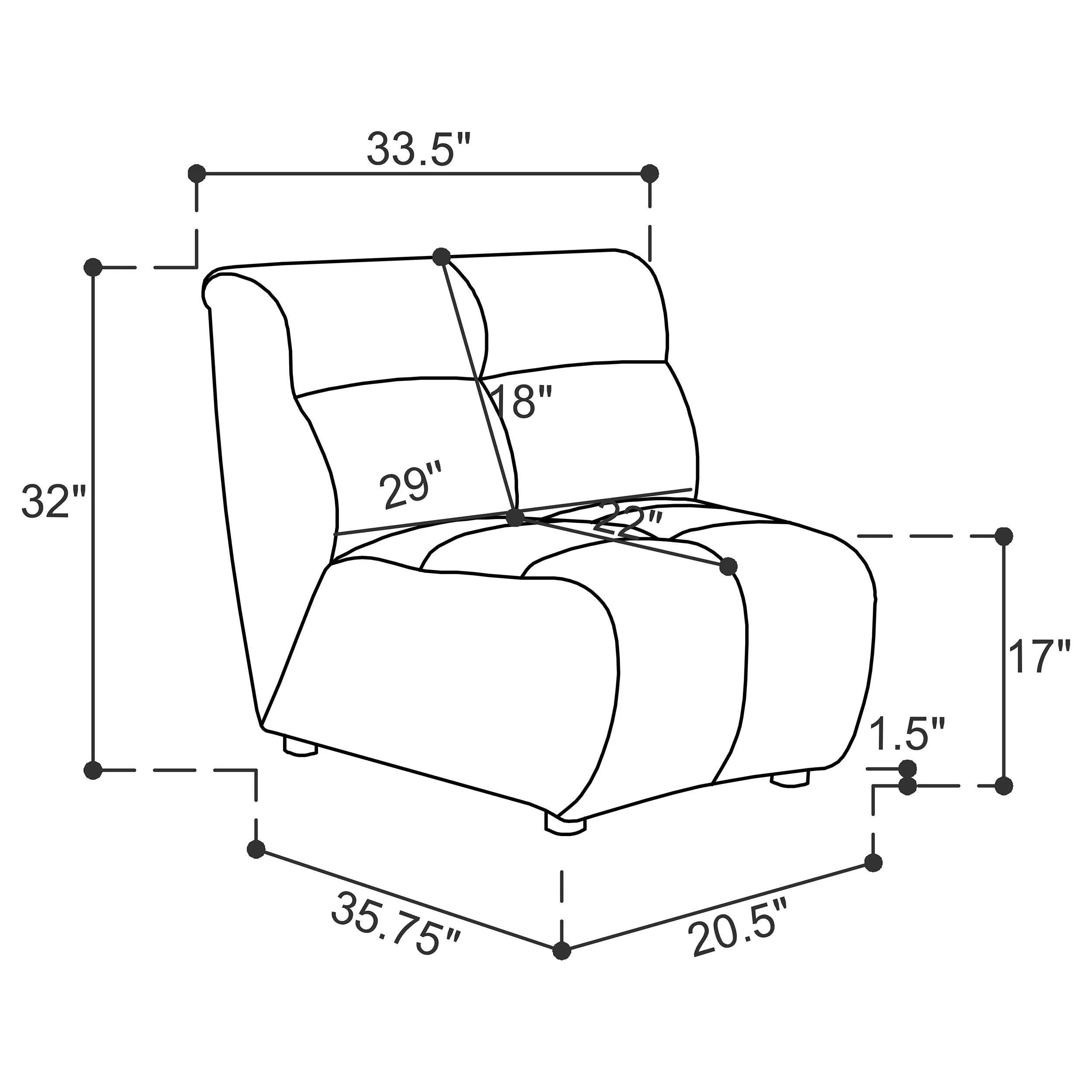 Charlotte Upholstered Curved Armless Chair Ivory - Image 10