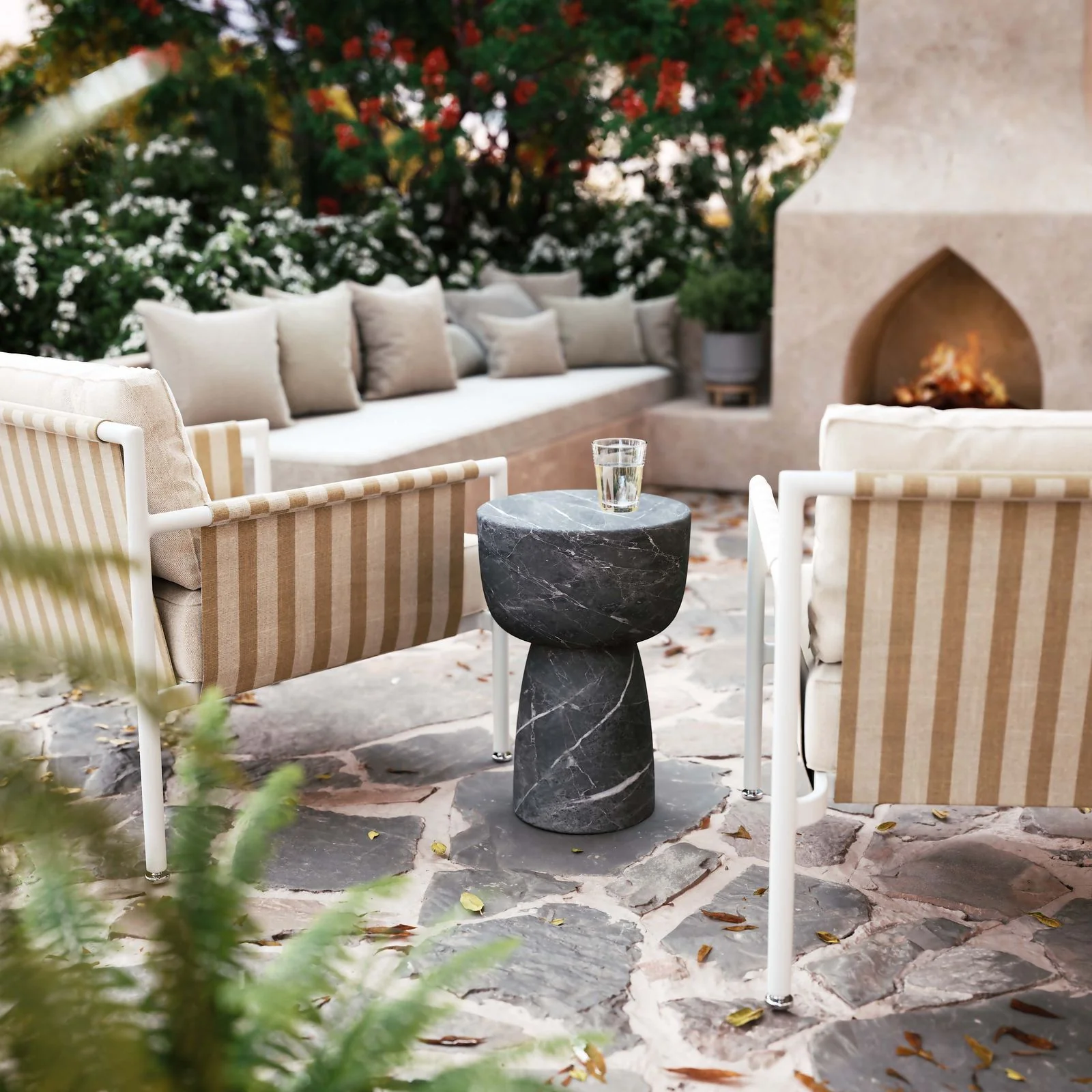 Charra Black Faux Marble Indoor/Outdoor Side Table - Image 2