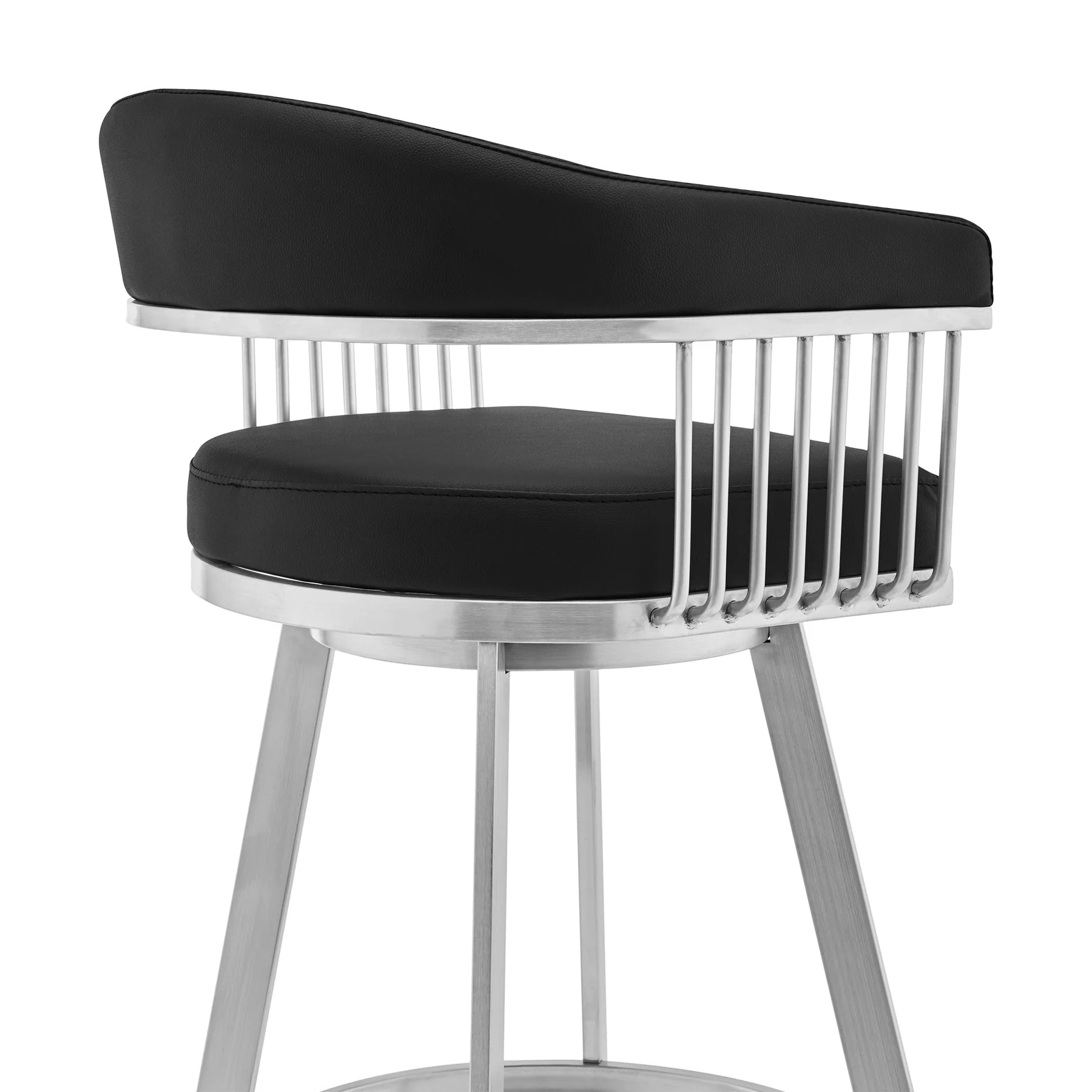 Chelsea 25" Swivel Counter Stool with Brushed Stainless Steel and Black Faux Leather - Image 5