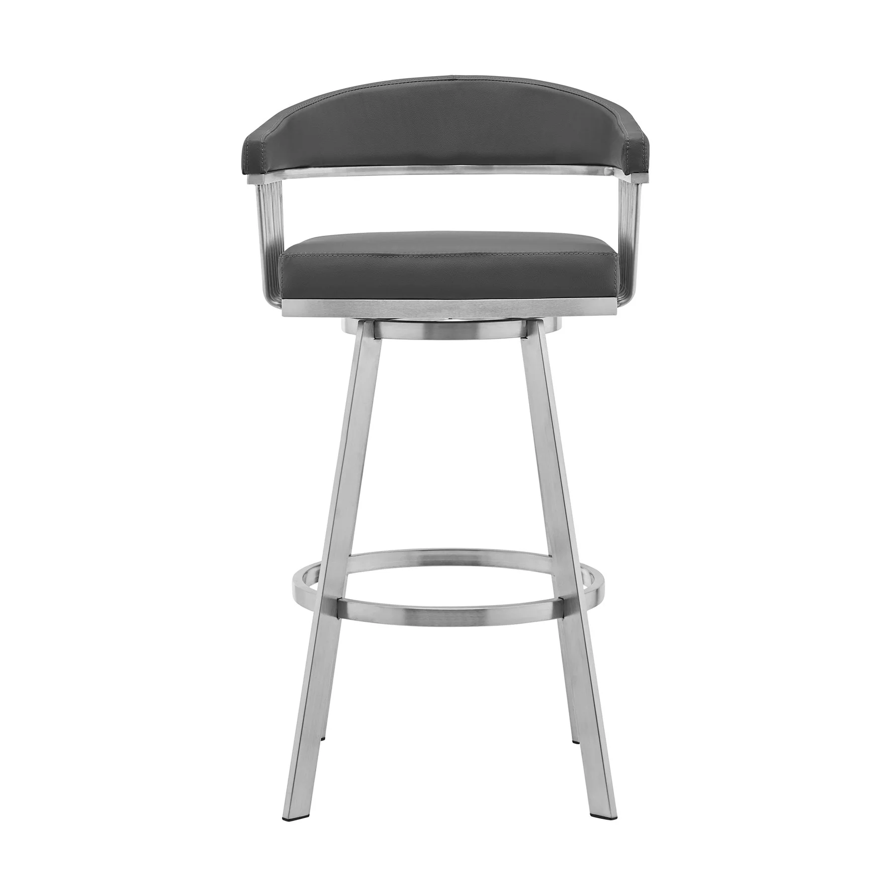 Chelsea 25" Swivel Counter Stool with Brushed Stainless Steel and Gray Faux Leather - Image 2