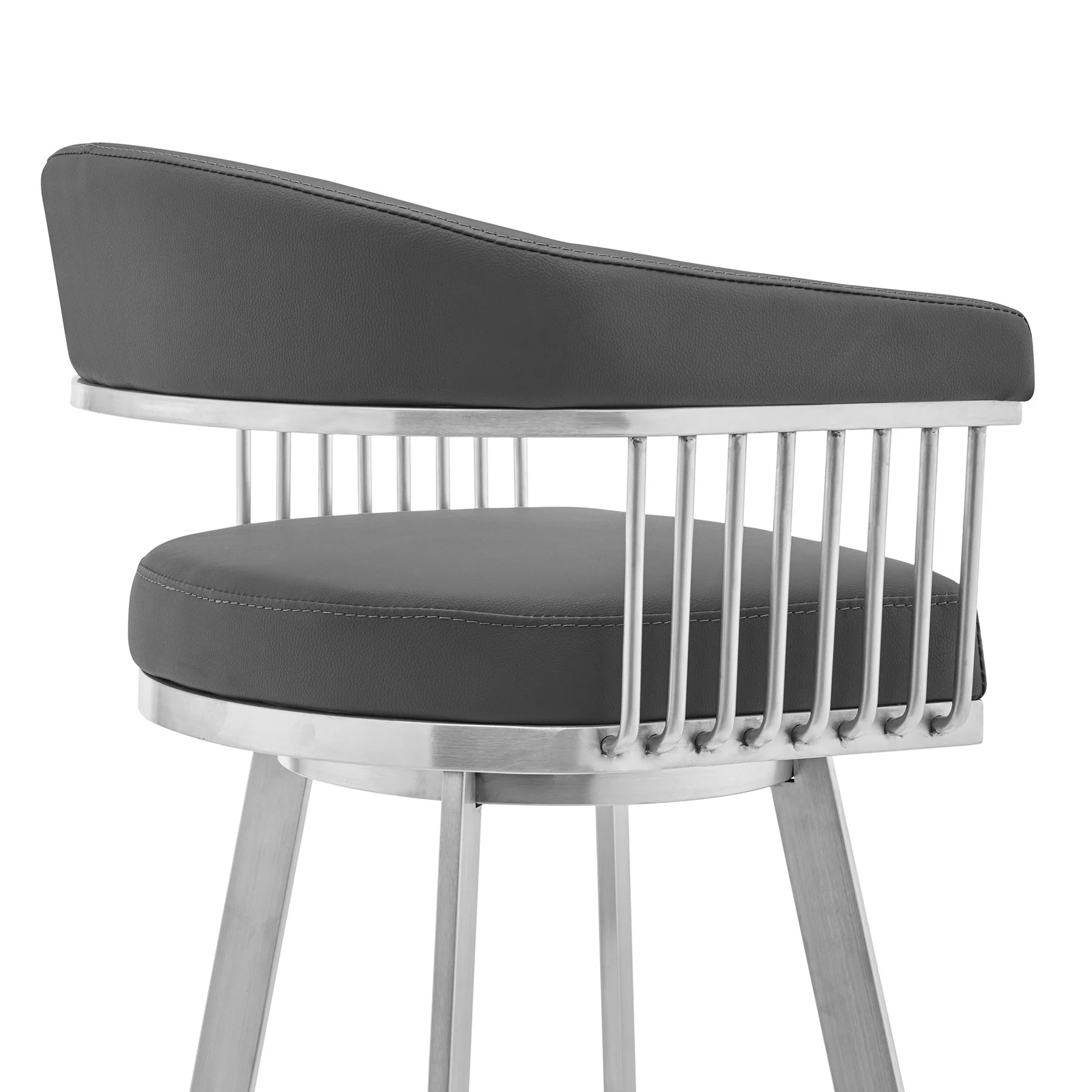 Chelsea 25" Swivel Counter Stool with Brushed Stainless Steel and Gray Faux Leather - Image 5