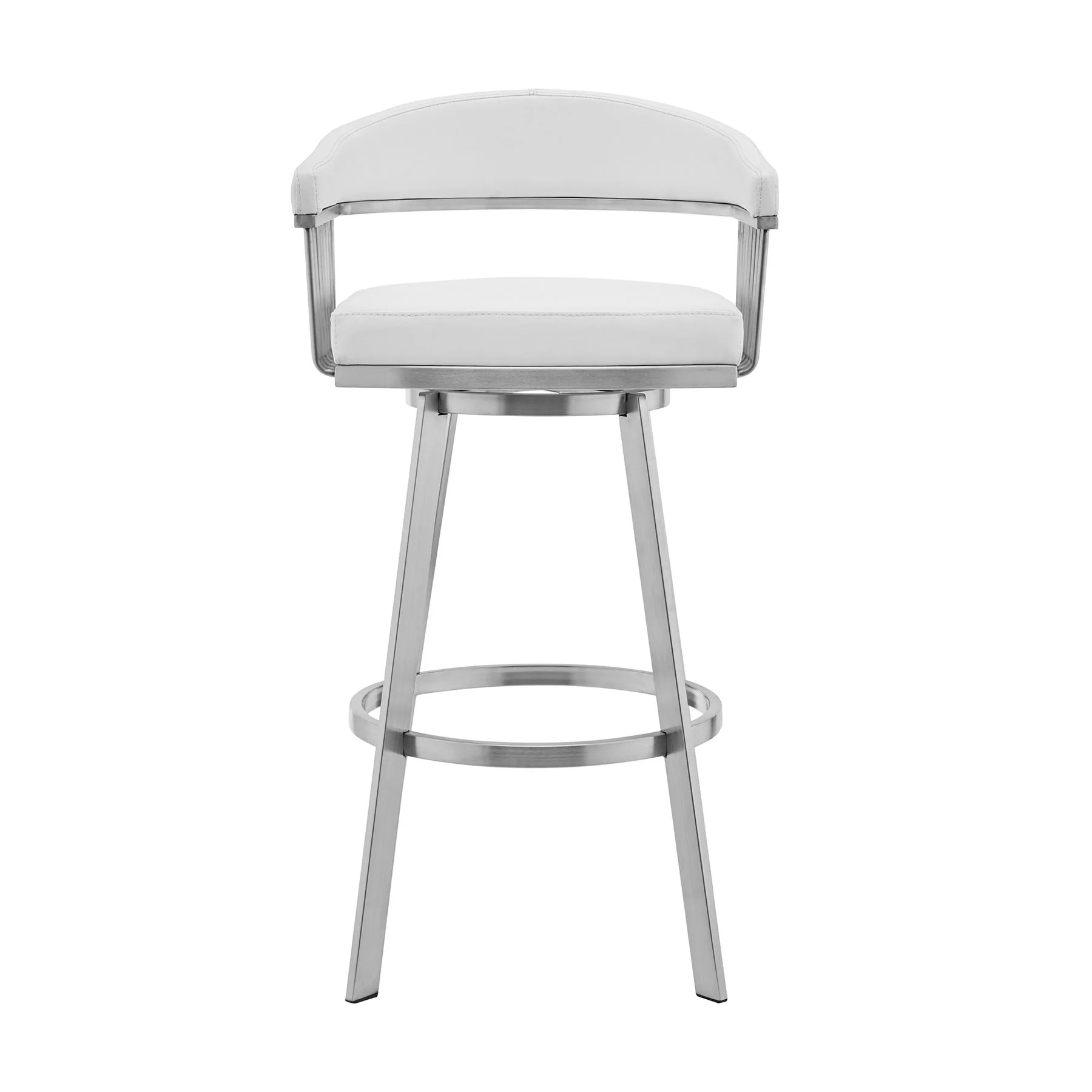 Chelsea 25" Swivel Counter Stool with Brushed Stainless Steel and White Faux Leather - Image 2