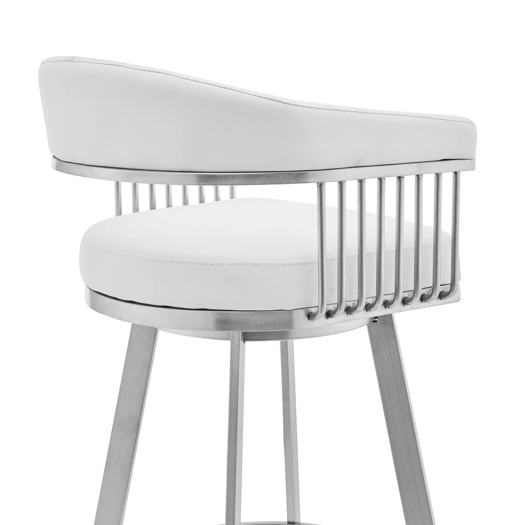 Chelsea 25" Swivel Counter Stool with Brushed Stainless Steel and White Faux Leather - Image 5