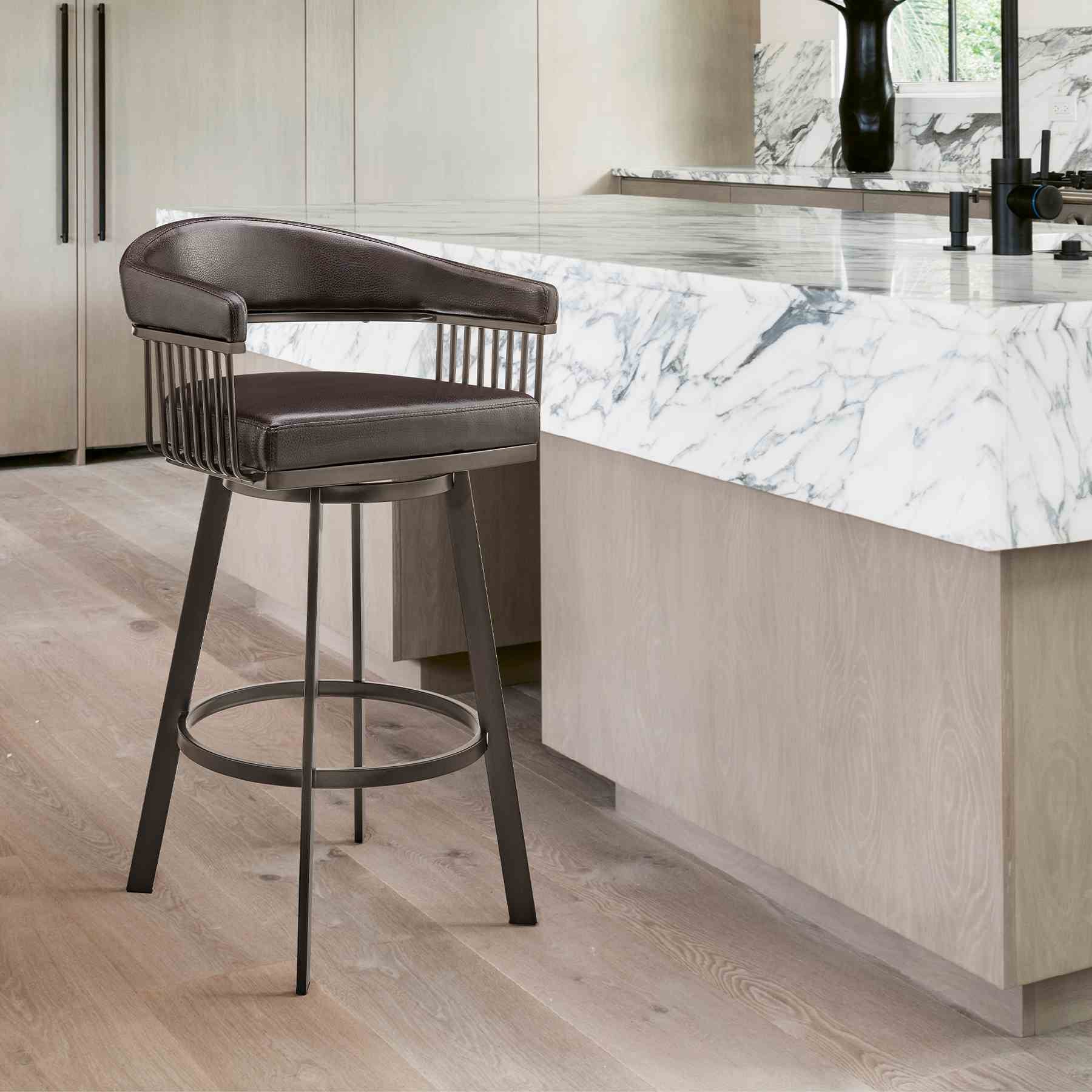 Chelsea 25" Swivel Counter Stool with Java Silver Finish and Chocolate Faux Leather - Image 10