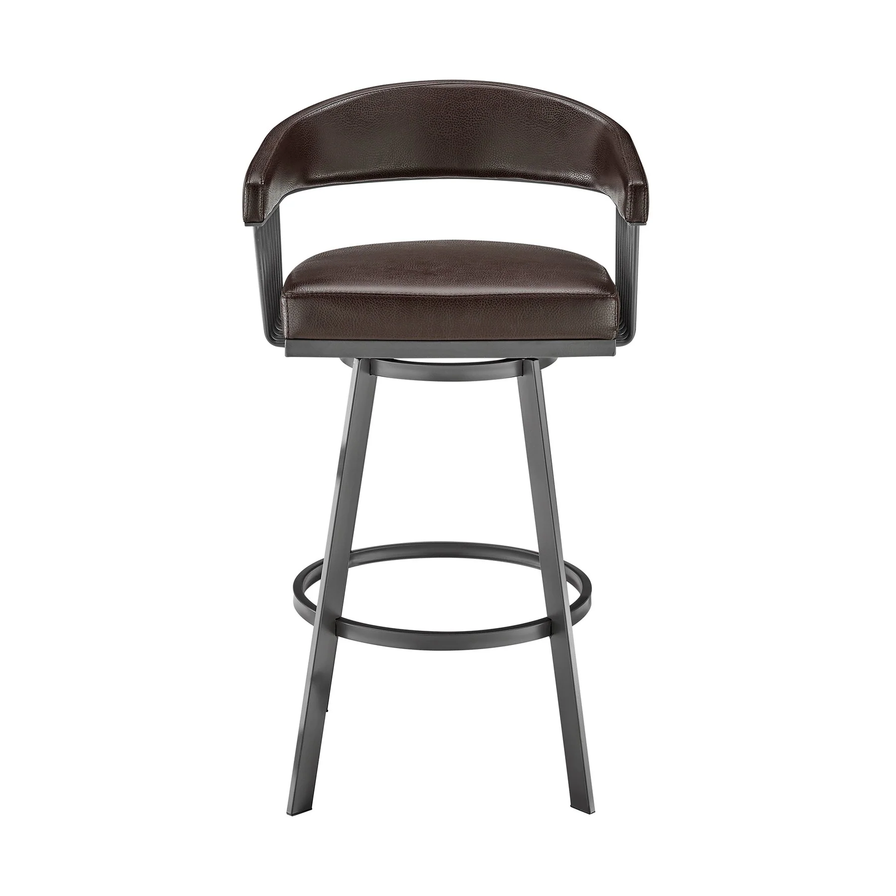 Chelsea 25" Swivel Counter Stool with Java Silver Finish and Chocolate Faux Leather - Image 2