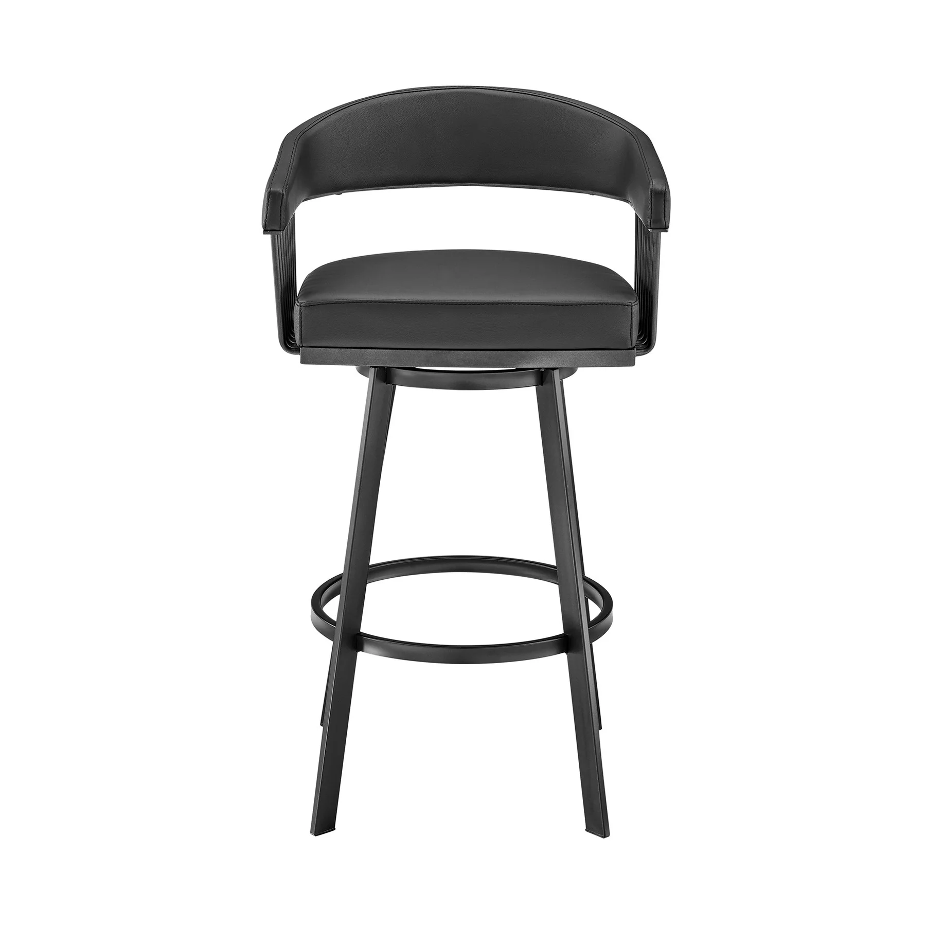 Chelsea 25" Swivel Counter Stool with Matte Black Finish and Black Faux Leather - Image 2