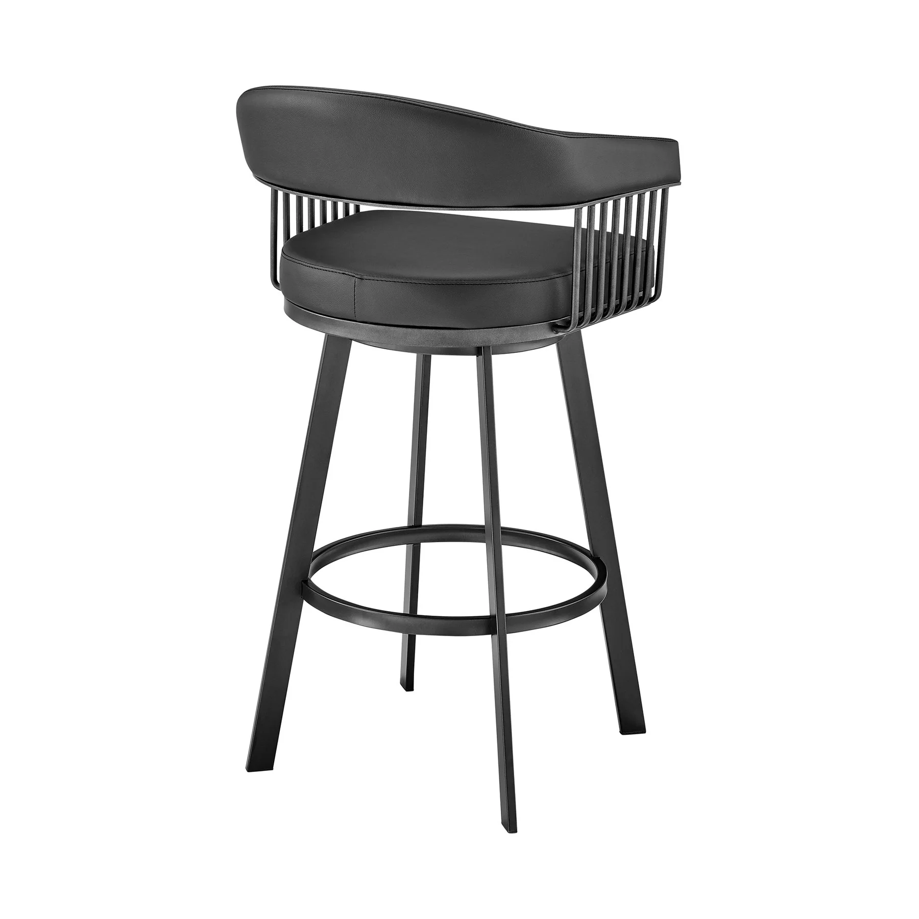 Chelsea 25" Swivel Counter Stool with Matte Black Finish and Black Faux Leather - Image 4