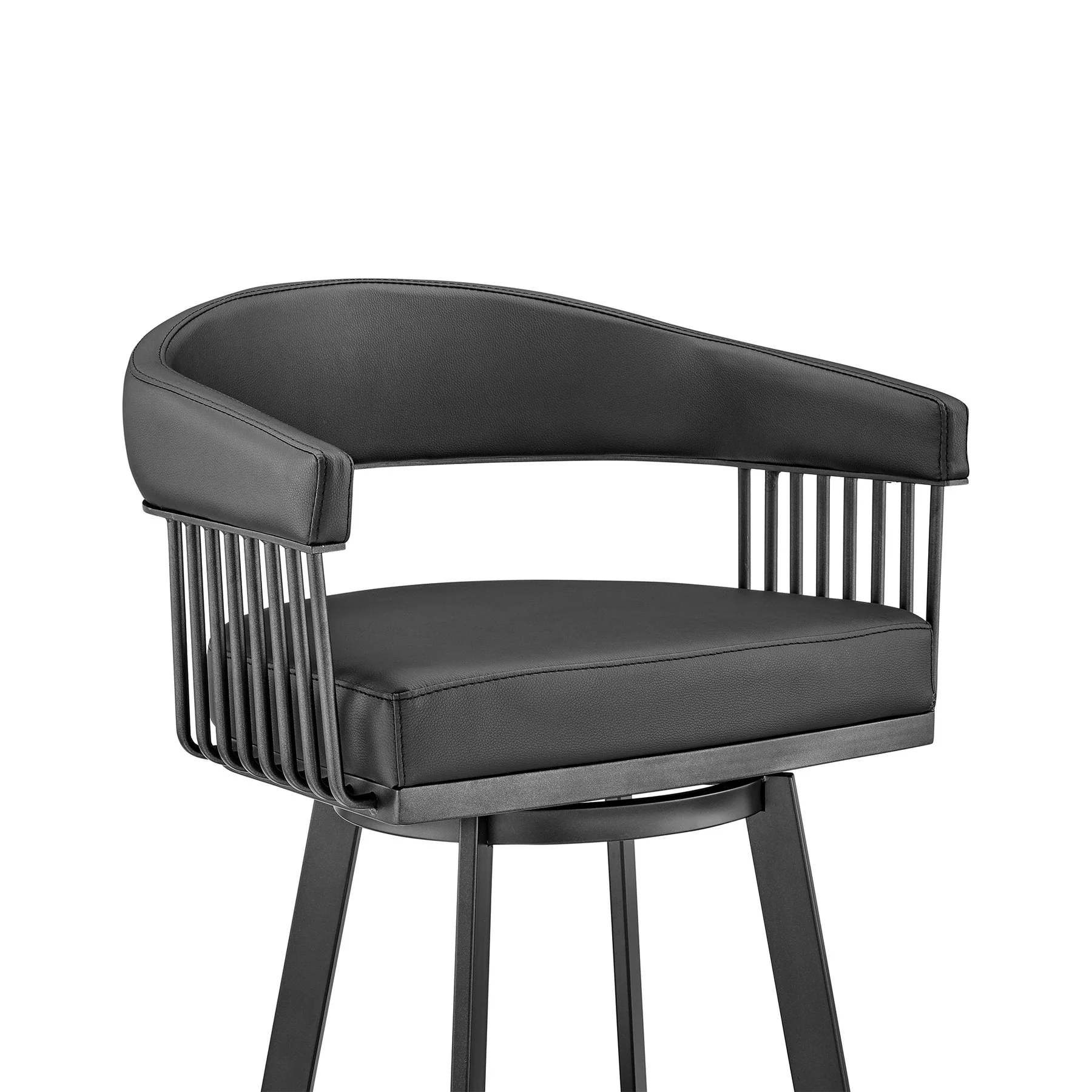 Chelsea 25" Swivel Counter Stool with Matte Black Finish and Black Faux Leather - Image 6