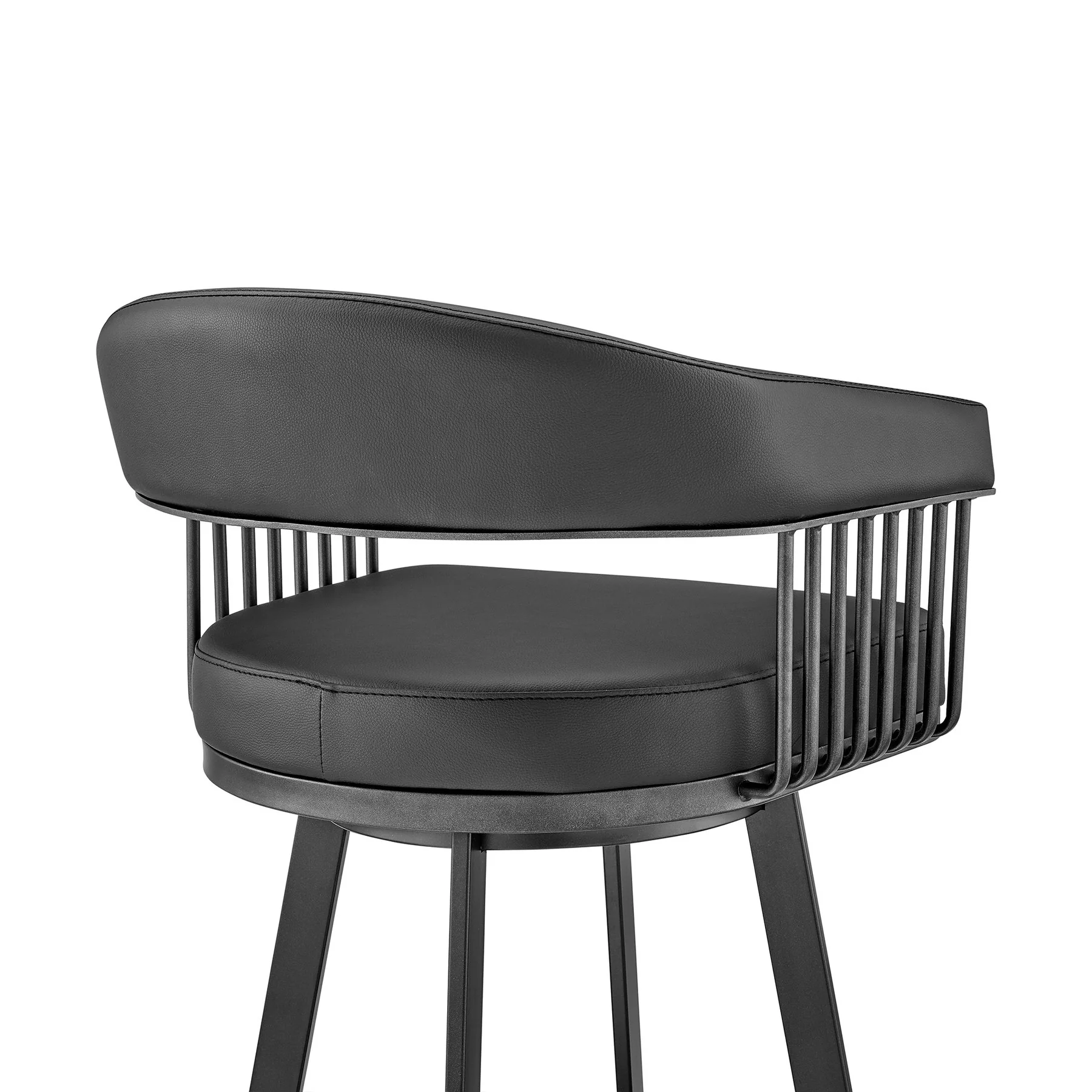 Chelsea 25" Swivel Counter Stool with Matte Black Finish and Black Faux Leather - Image 7