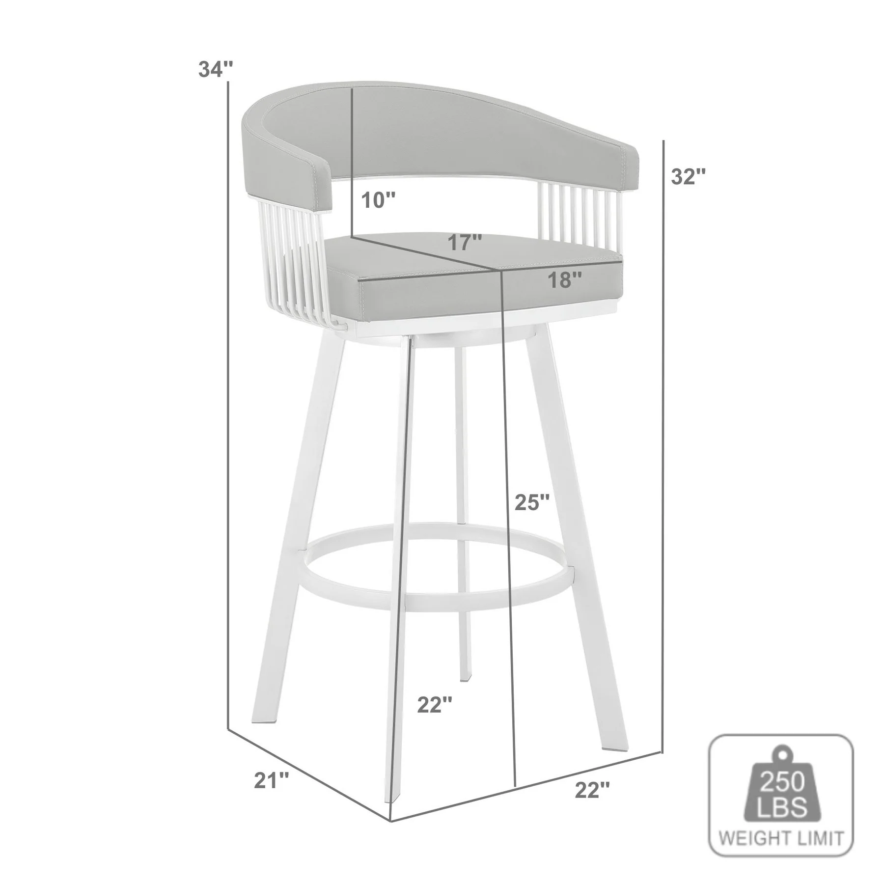 Chelsea 25" Swivel Counter Stool with Matte Black Finish and Black Faux Leather - Image 9
