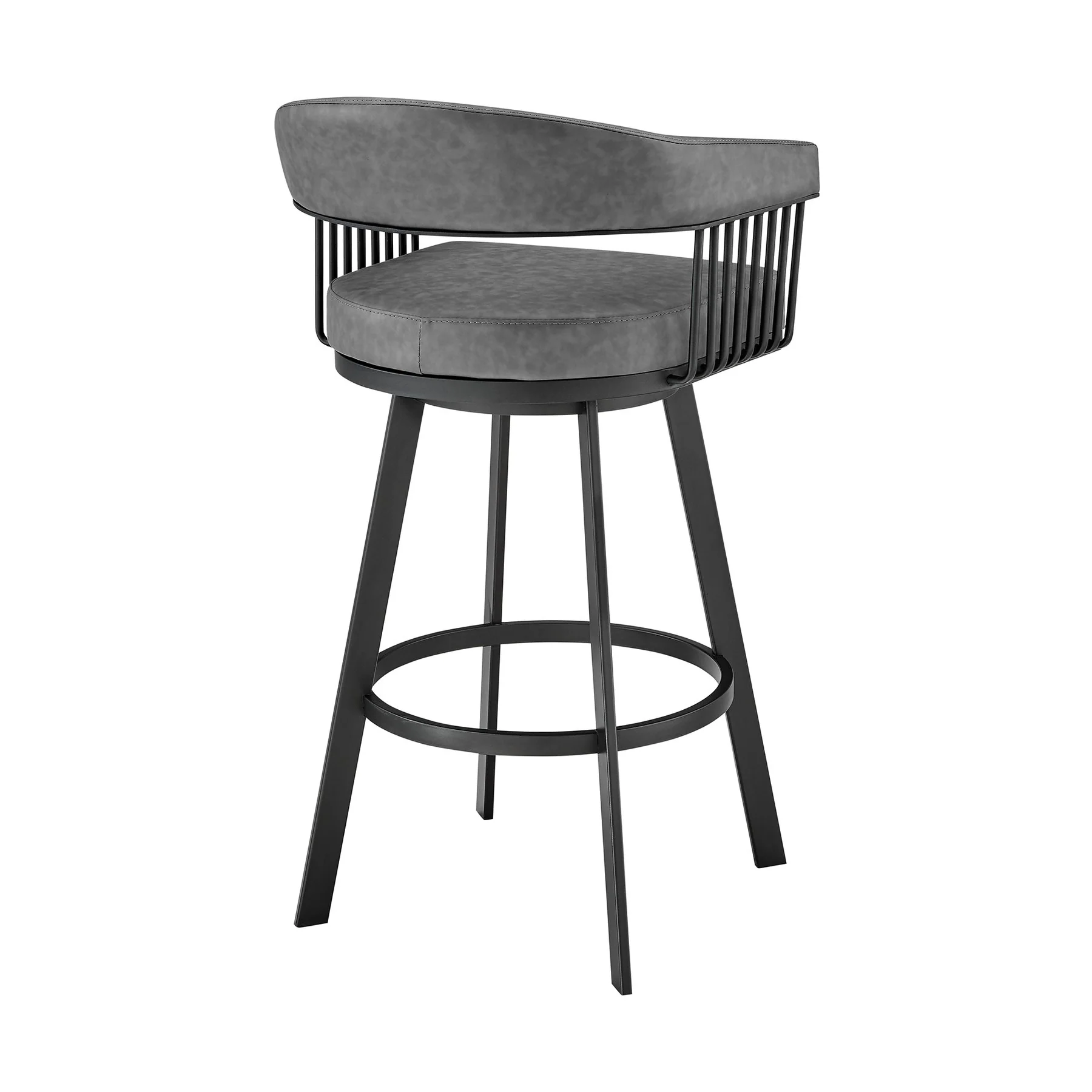 Chelsea 25" Swivel Counter Stool with Matte Black Finish and Vintage Gray Faux Leather - Image 4