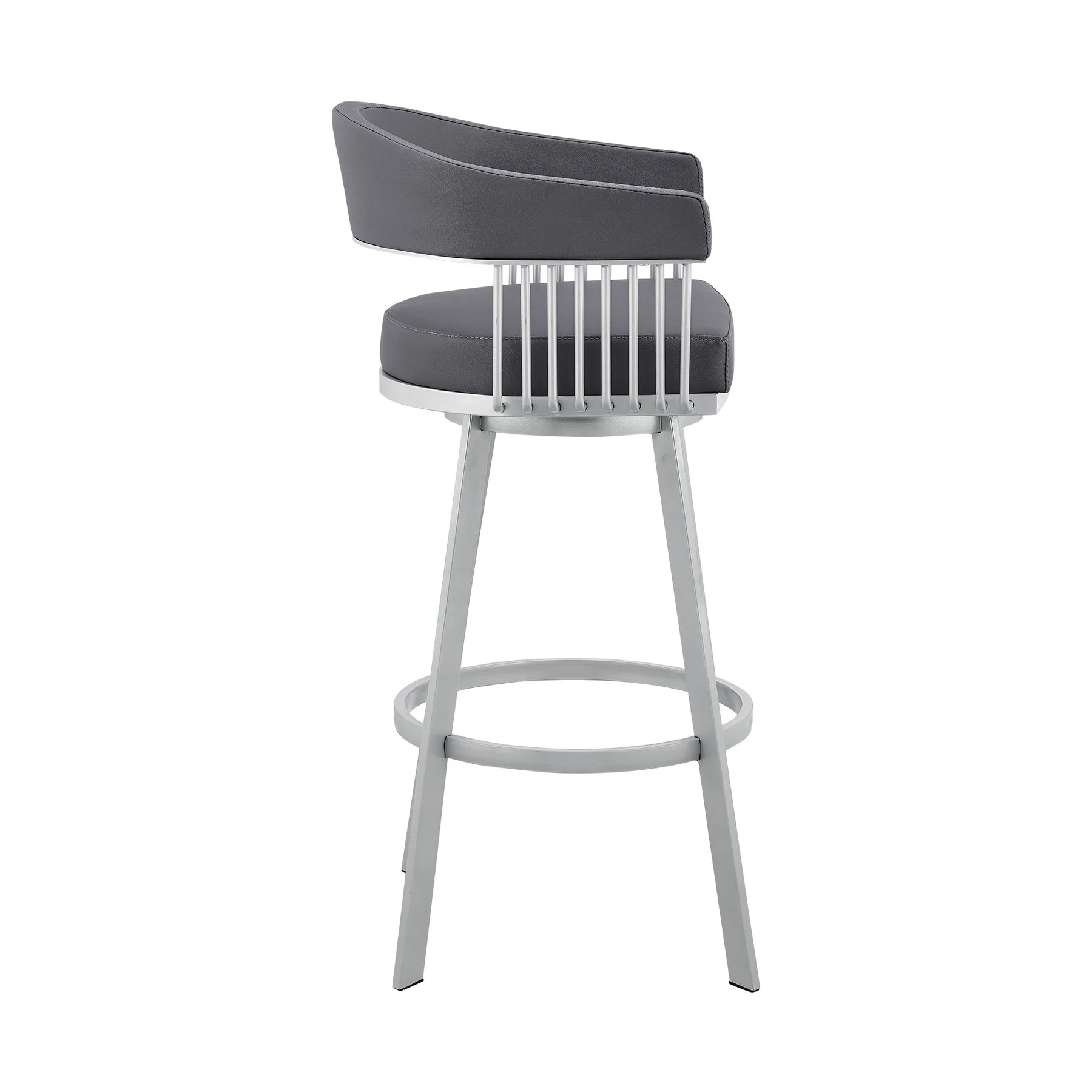Chelsea 25" Swivel Counter Stool with Silver Metal Finish and Slate Gray Faux Leather - Image 3