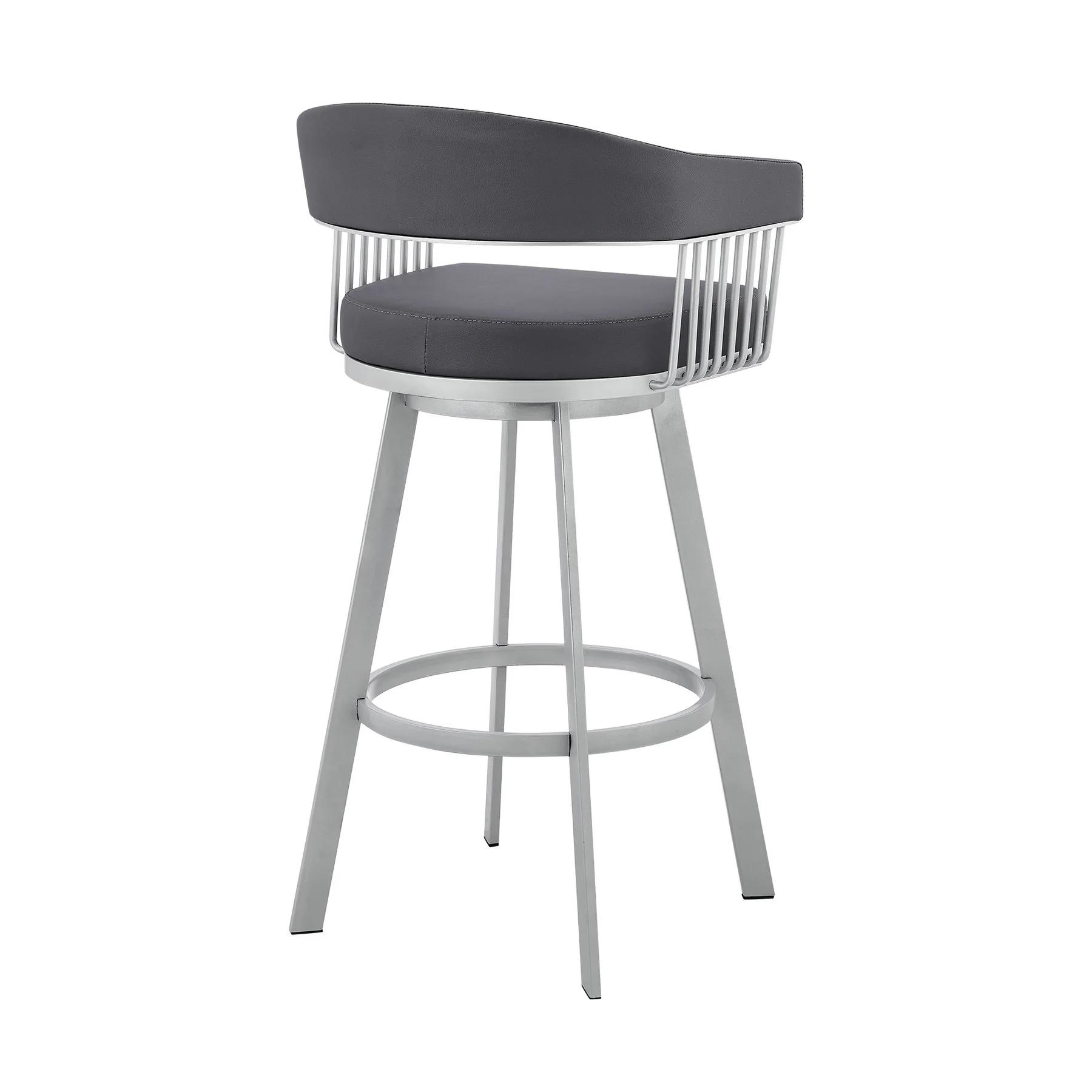Chelsea 25" Swivel Counter Stool with Silver Metal Finish and Slate Gray Faux Leather - Image 4