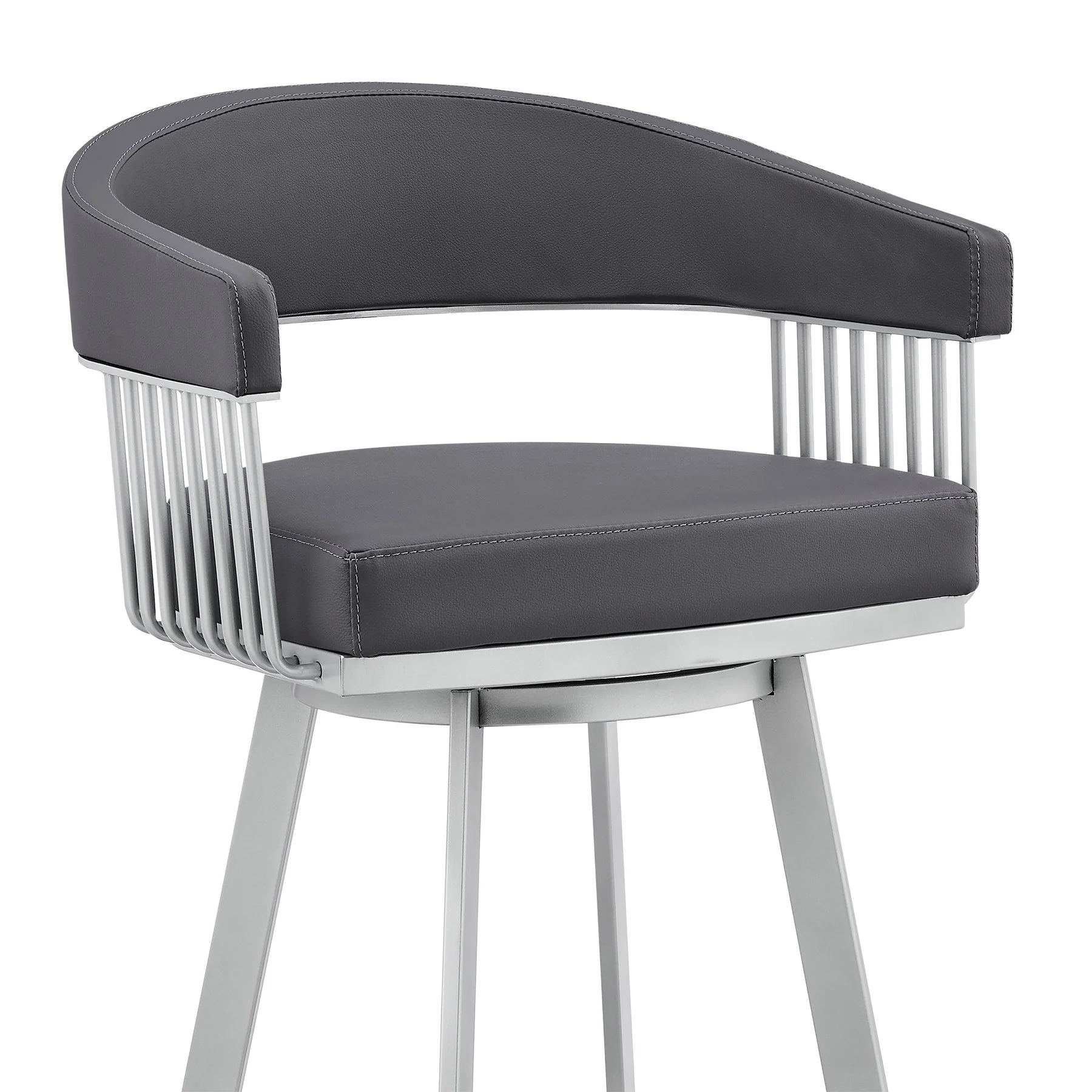 Chelsea 25" Swivel Counter Stool with Silver Metal Finish and Slate Gray Faux Leather - Image 6