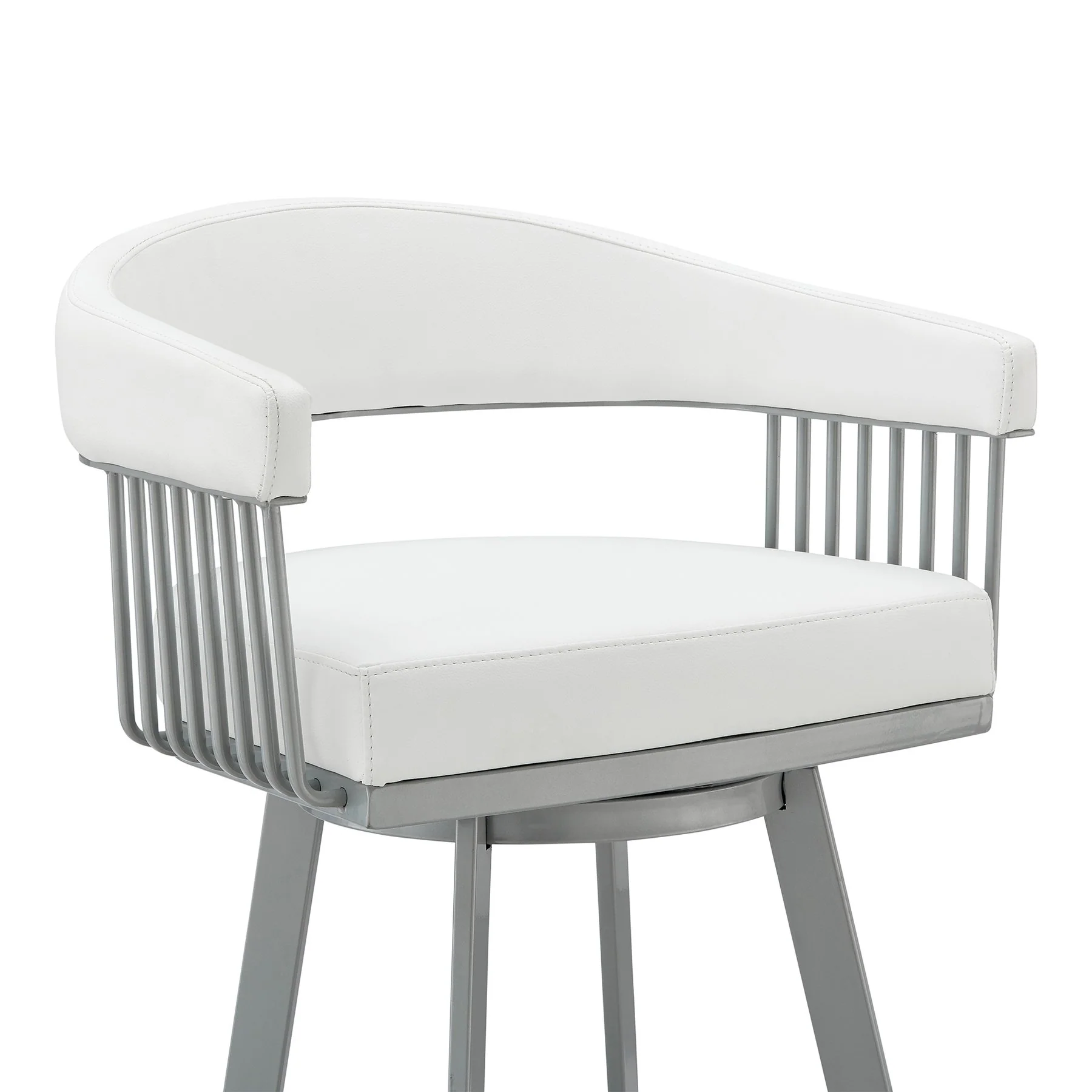 Chelsea 25" Swivel Counter Stool with Silver Metal Finish and White Faux Leather - Image 6