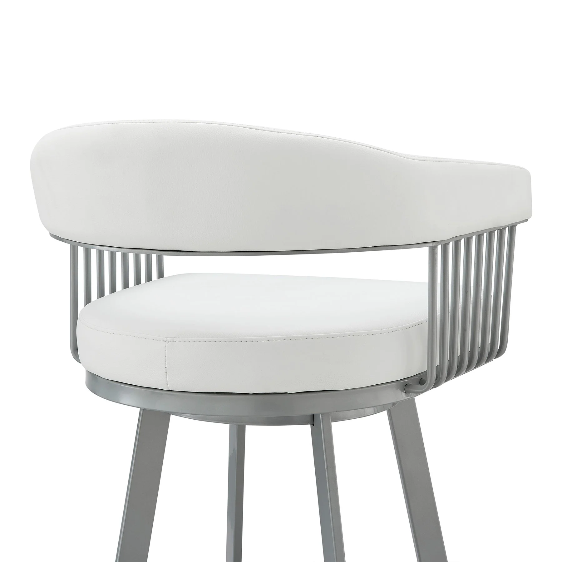 Chelsea 25" Swivel Counter Stool with Silver Metal Finish and White Faux Leather - Image 7
