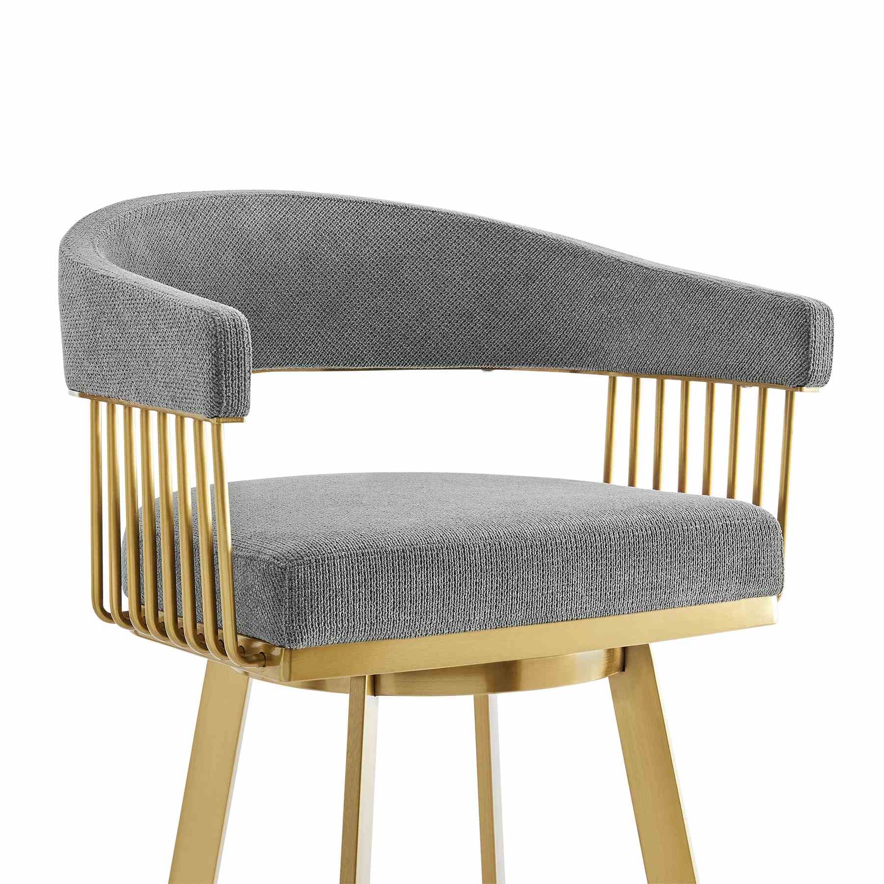 Chelsea 26" Swivel Counter Stool with Gold Brushed Stainless Steel and Anchor Gray Fabric - Image 4