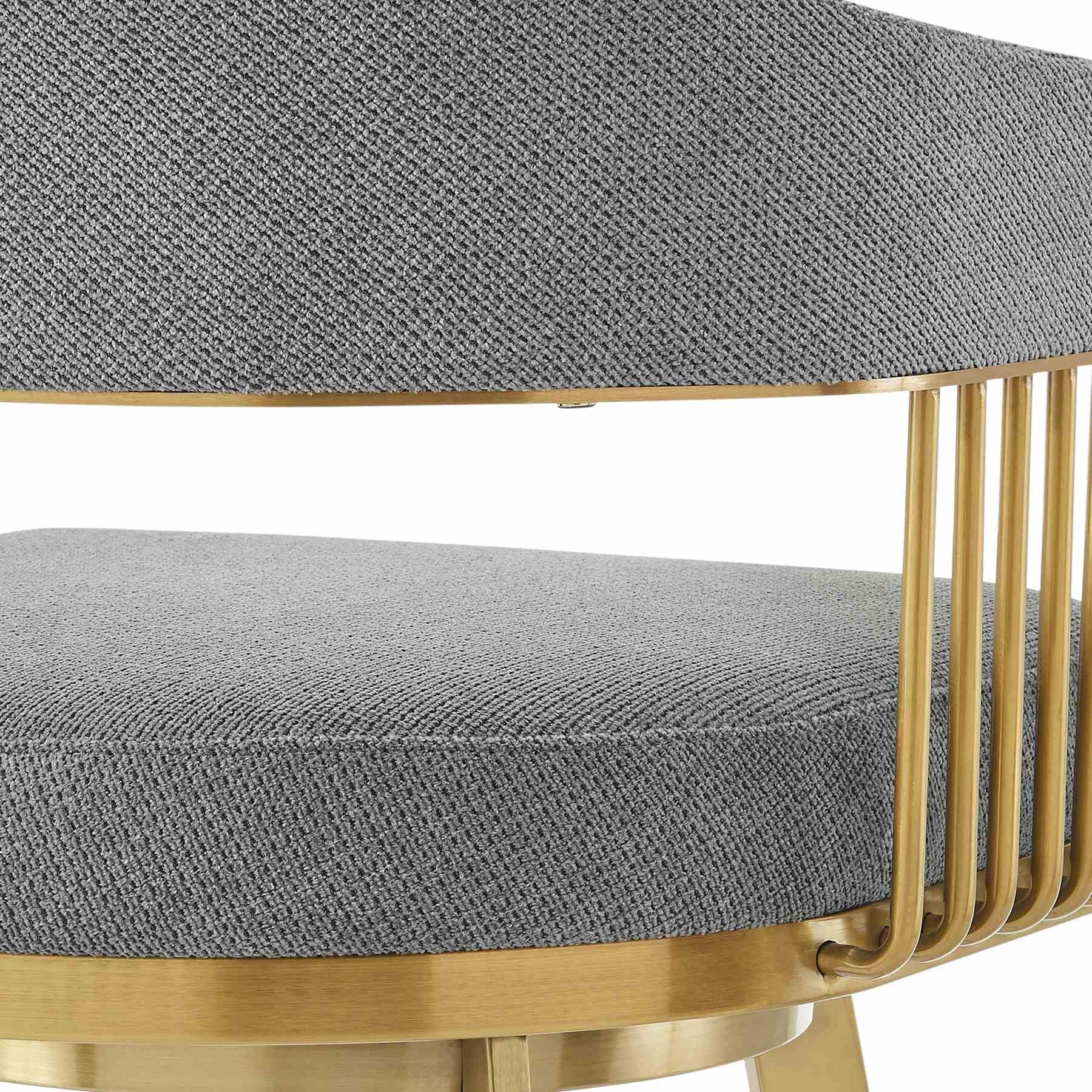 Chelsea 26" Swivel Counter Stool with Gold Brushed Stainless Steel and Anchor Gray Fabric - Image 7