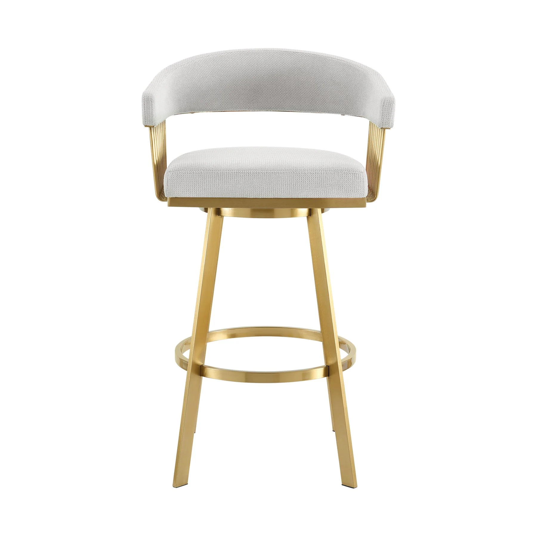 Chelsea 26" Swivel Counter Stool with Gold Brushed Stainless Steel and Silver Fabric - Image 2
