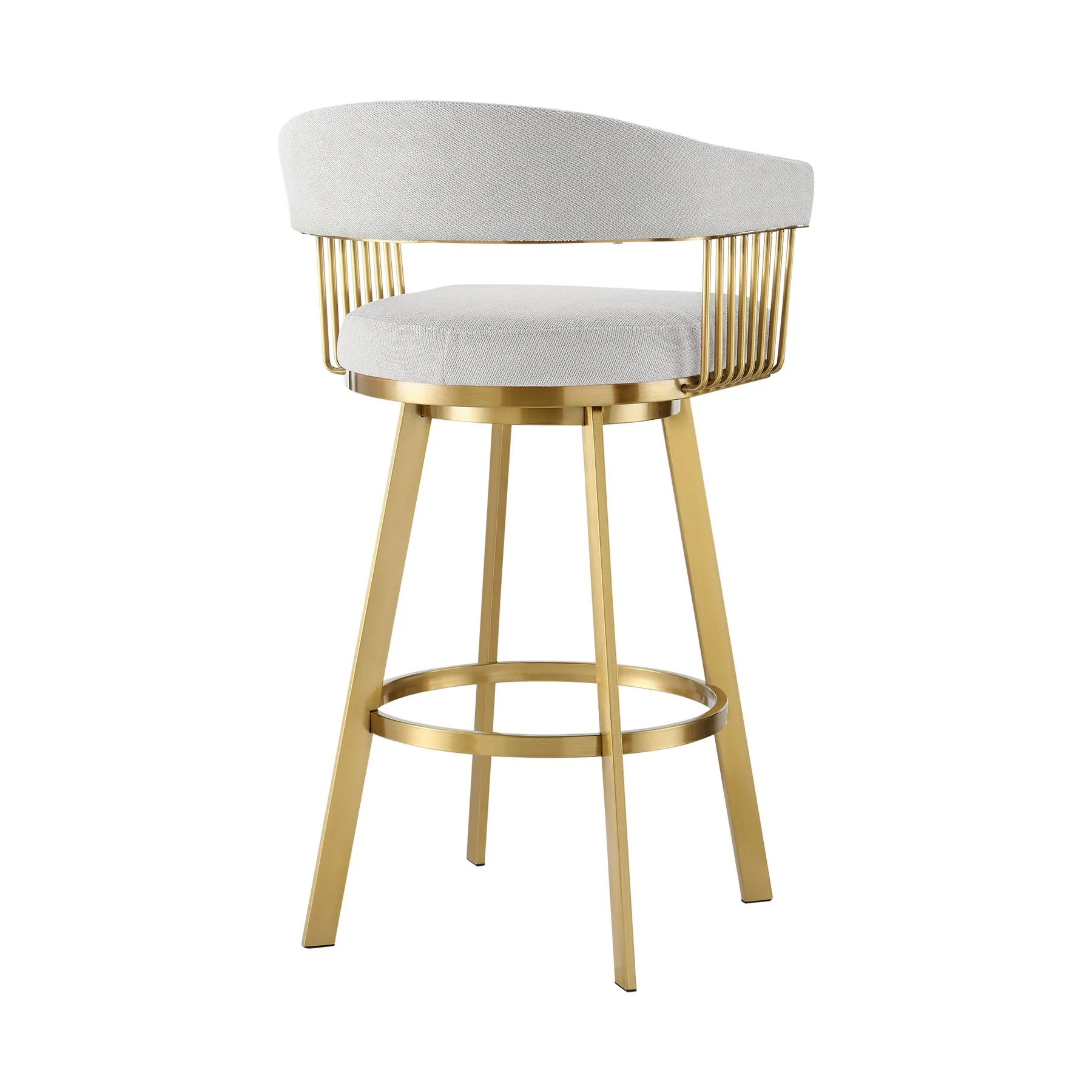 Chelsea 26" Swivel Counter Stool with Gold Brushed Stainless Steel and Silver Fabric - Image 3