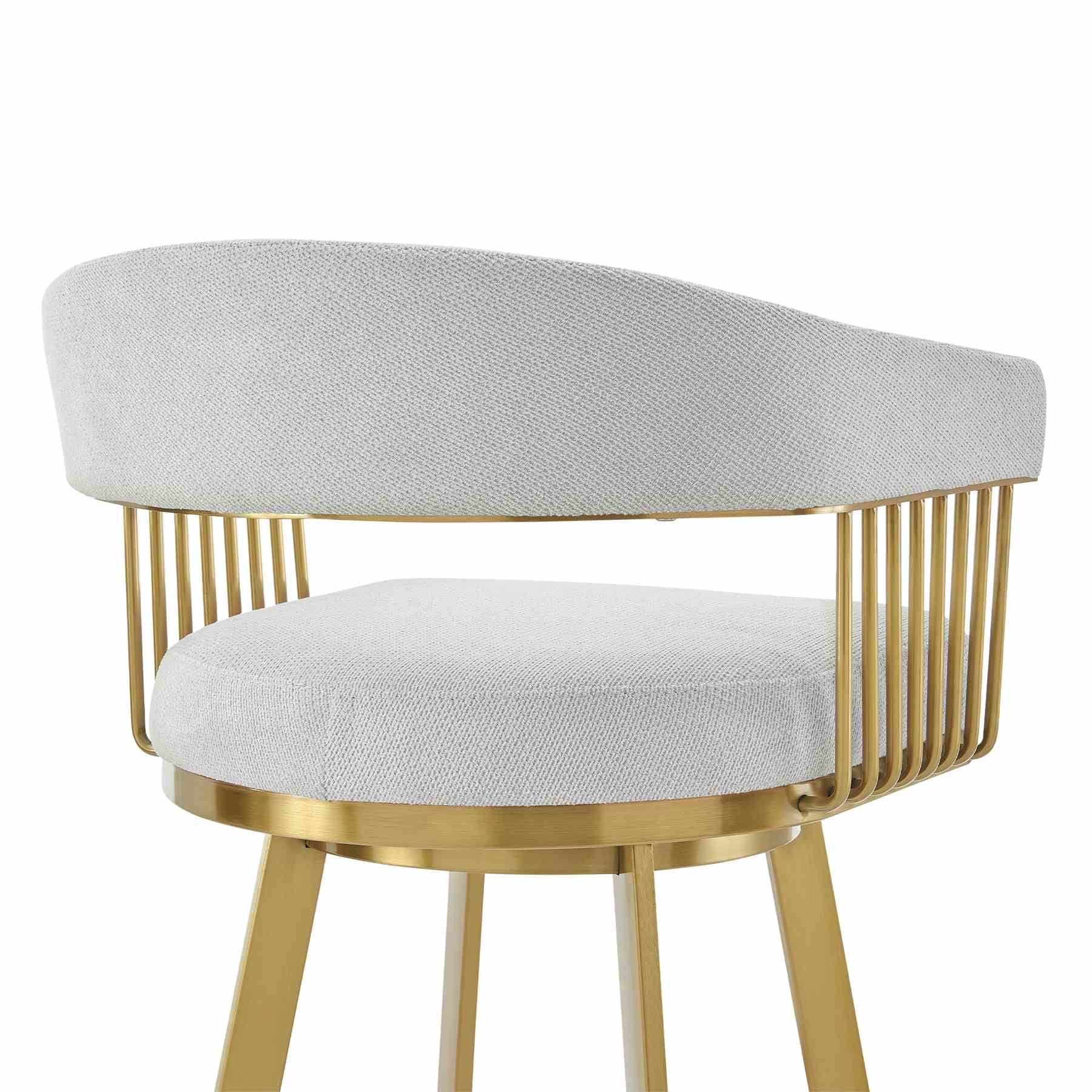 Chelsea 26" Swivel Counter Stool with Gold Brushed Stainless Steel and Silver Fabric - Image 5