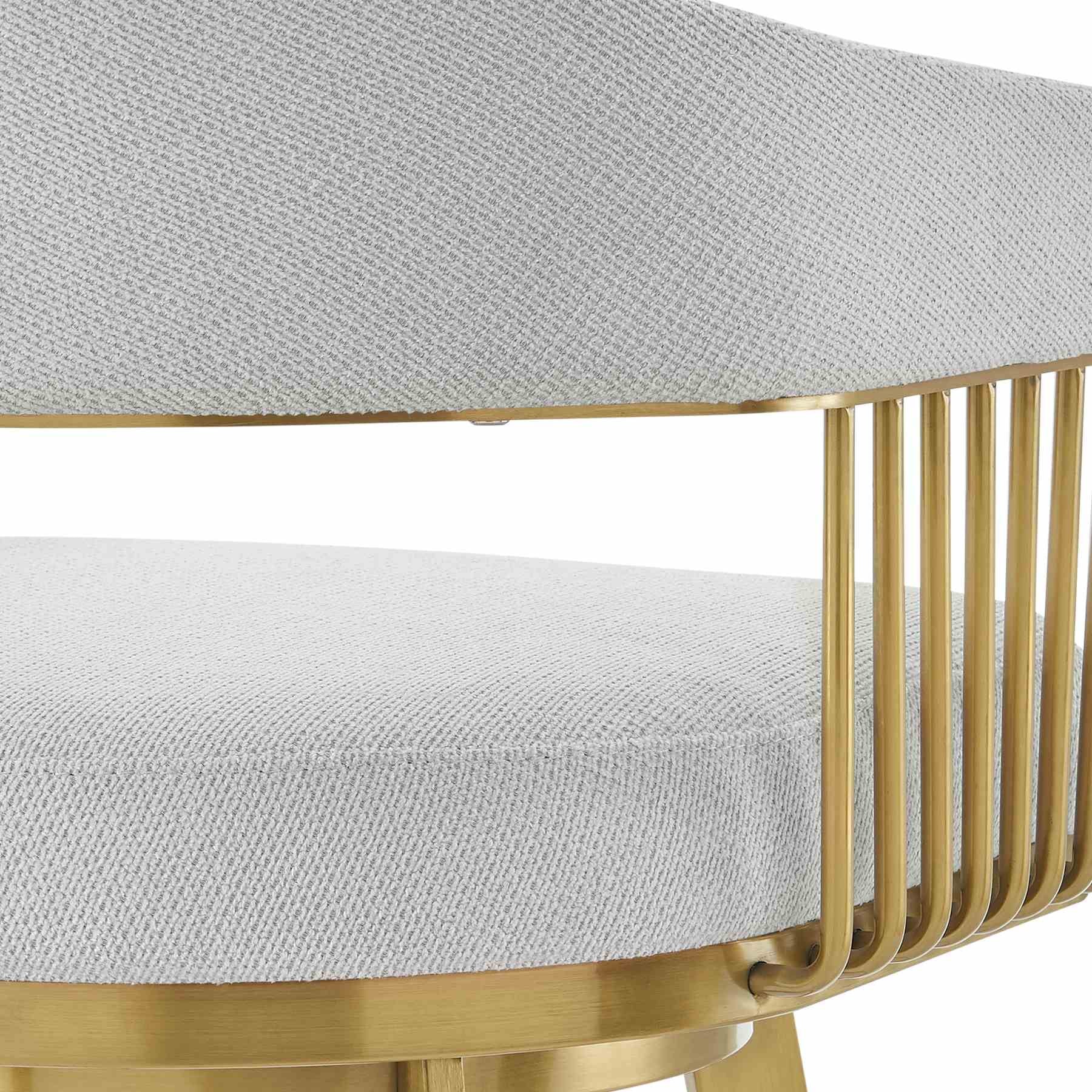 Chelsea 26" Swivel Counter Stool with Gold Brushed Stainless Steel and Silver Fabric - Image 7