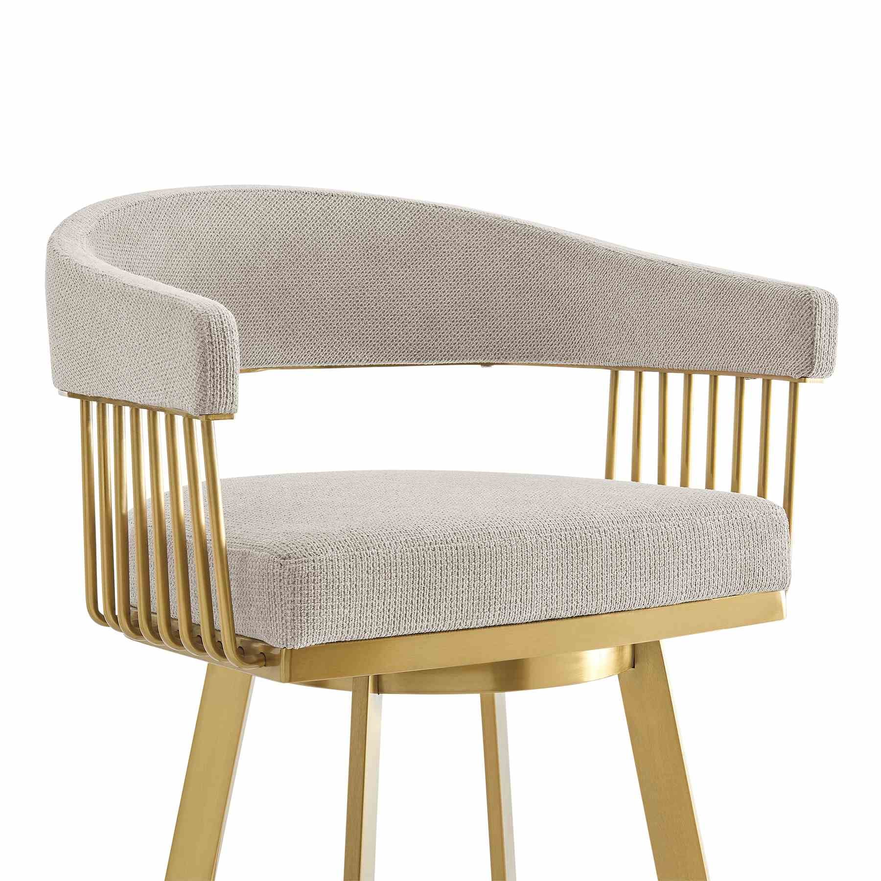 Chelsea 26" Swivel Counter Stool with Gold Brushed Stainless Steel and Taupe Fabric - Image 4