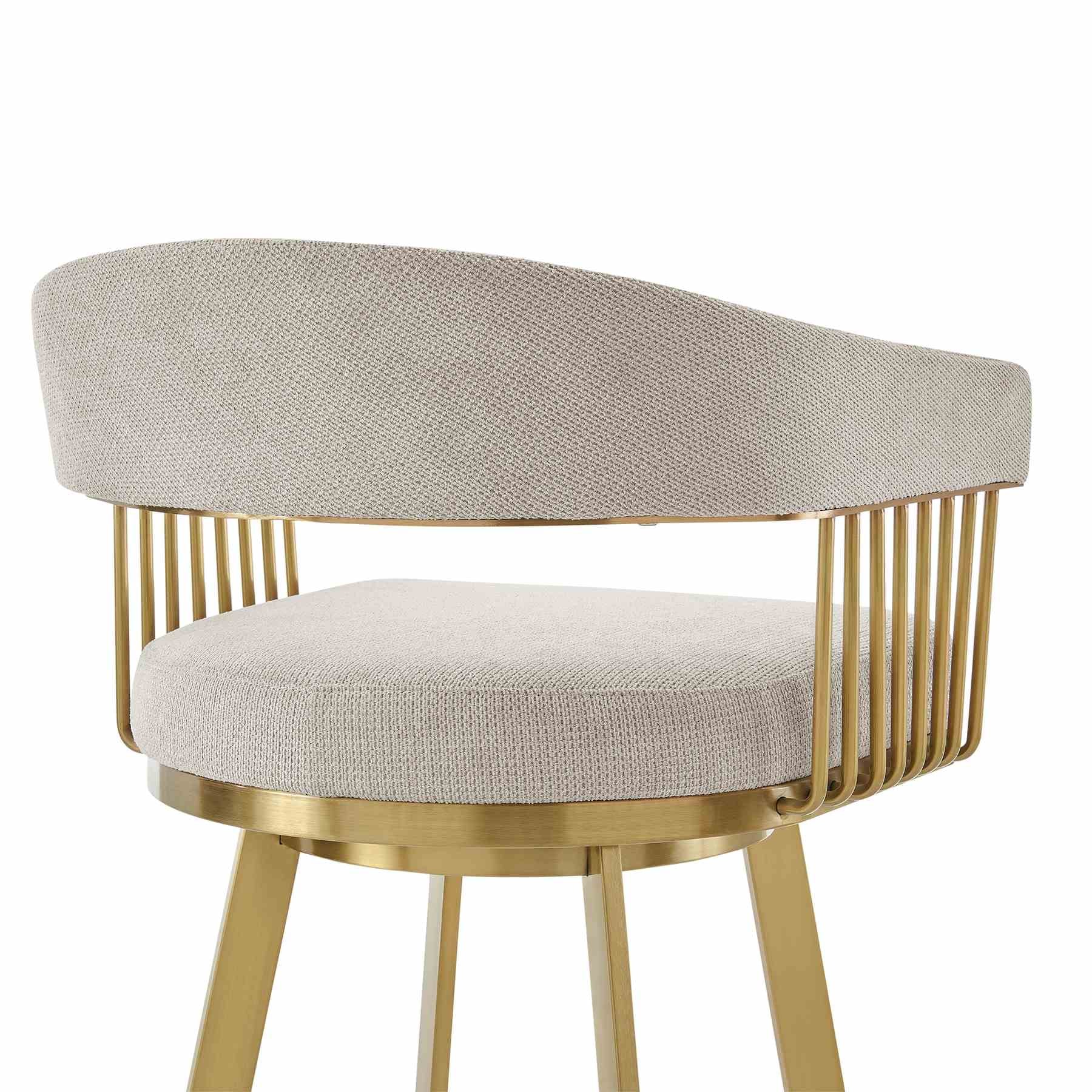 Chelsea 26" Swivel Counter Stool with Gold Brushed Stainless Steel and Taupe Fabric - Image 5