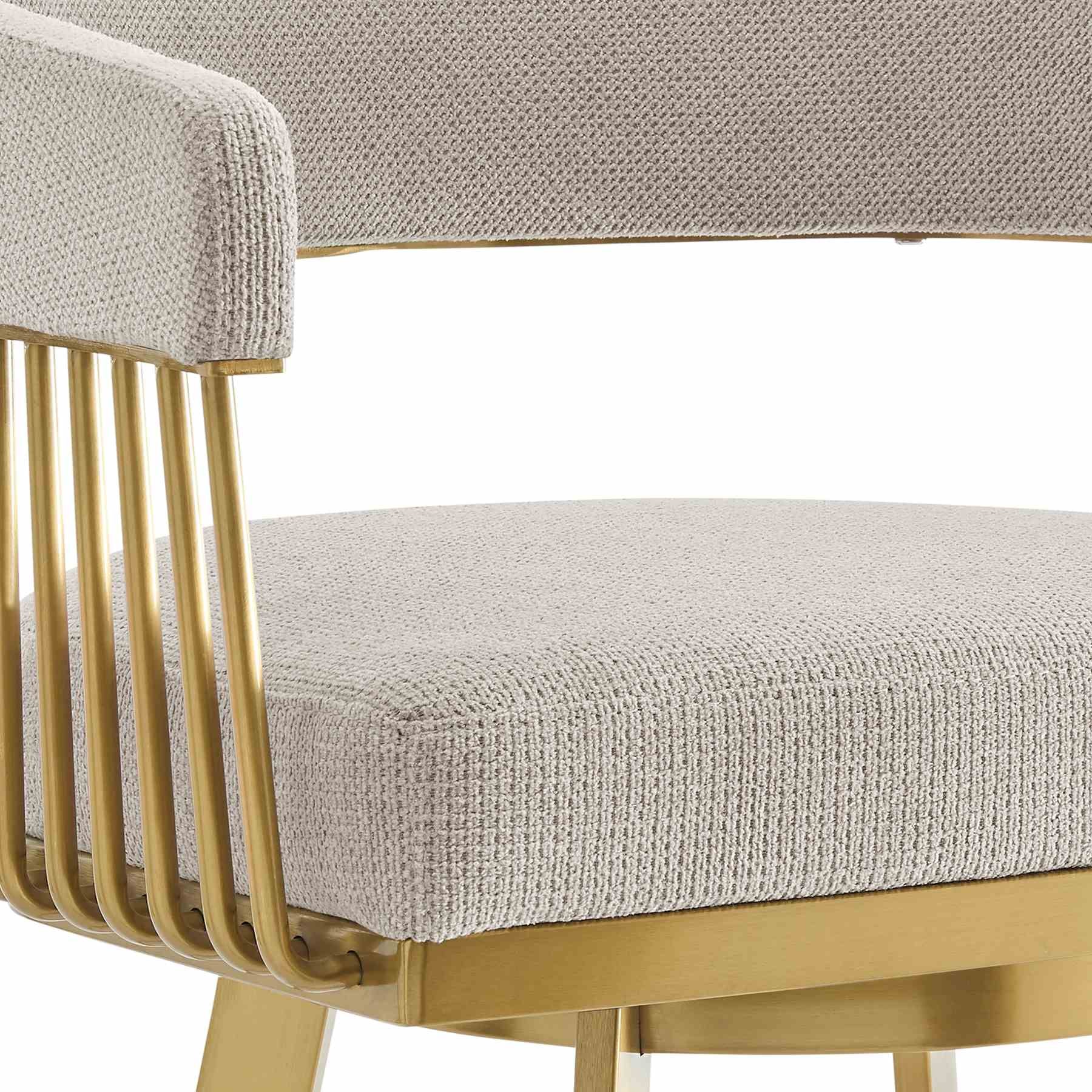 Chelsea 26" Swivel Counter Stool with Gold Brushed Stainless Steel and Taupe Fabric - Image 6