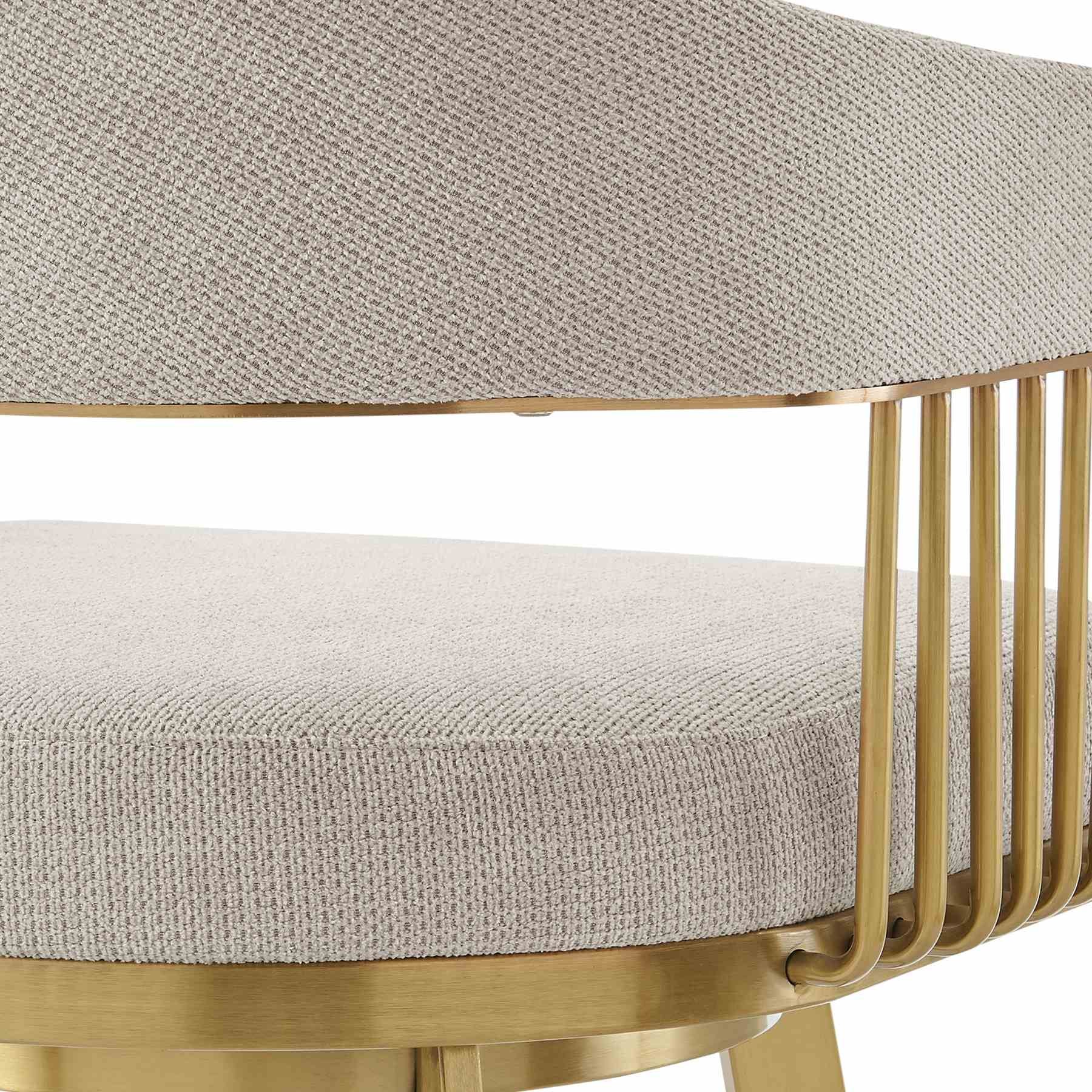 Chelsea 26" Swivel Counter Stool with Gold Brushed Stainless Steel and Taupe Fabric - Image 7