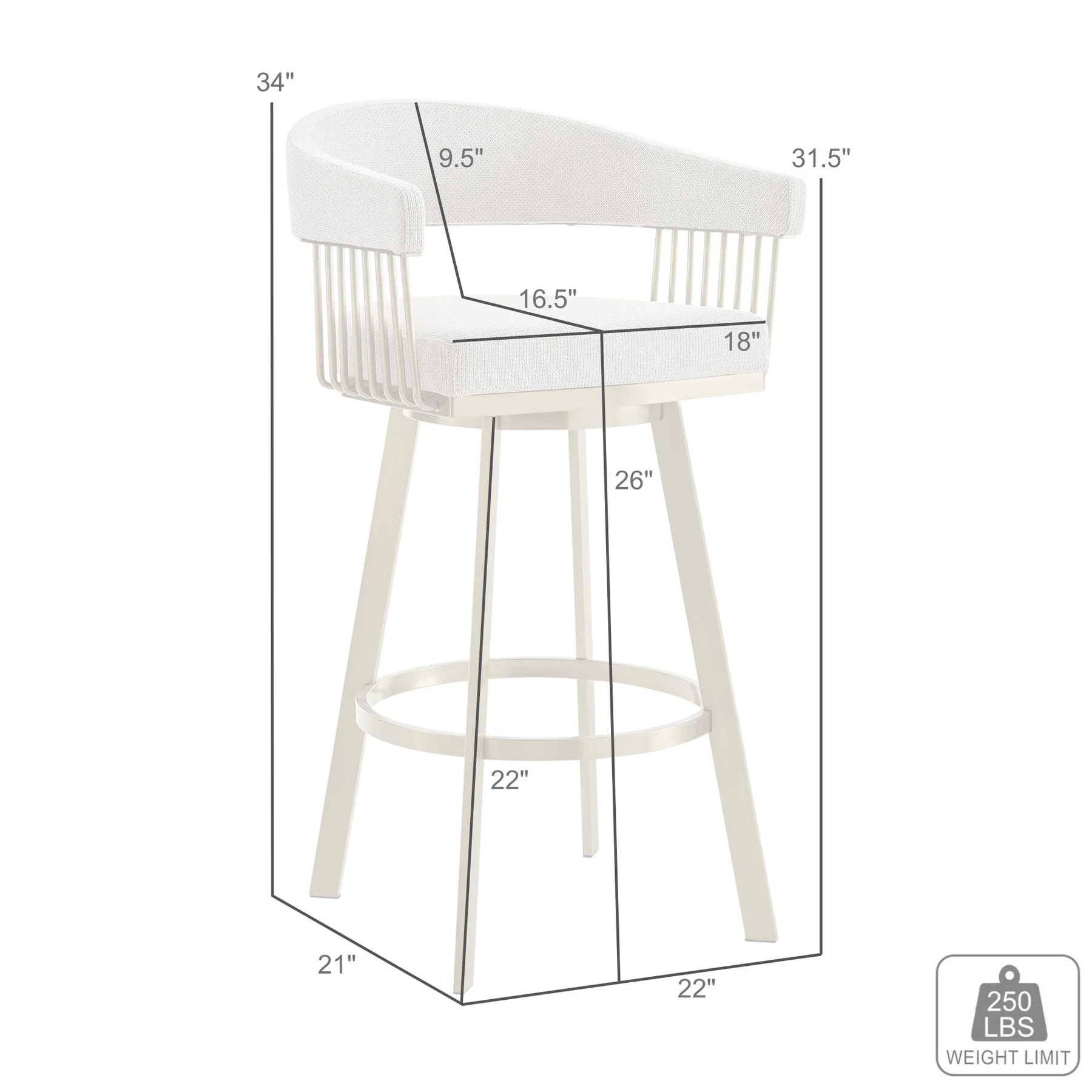 Chelsea 26" Swivel Counter Stool with Gold Brushed Stainless Steel and Taupe Fabric - Image 9