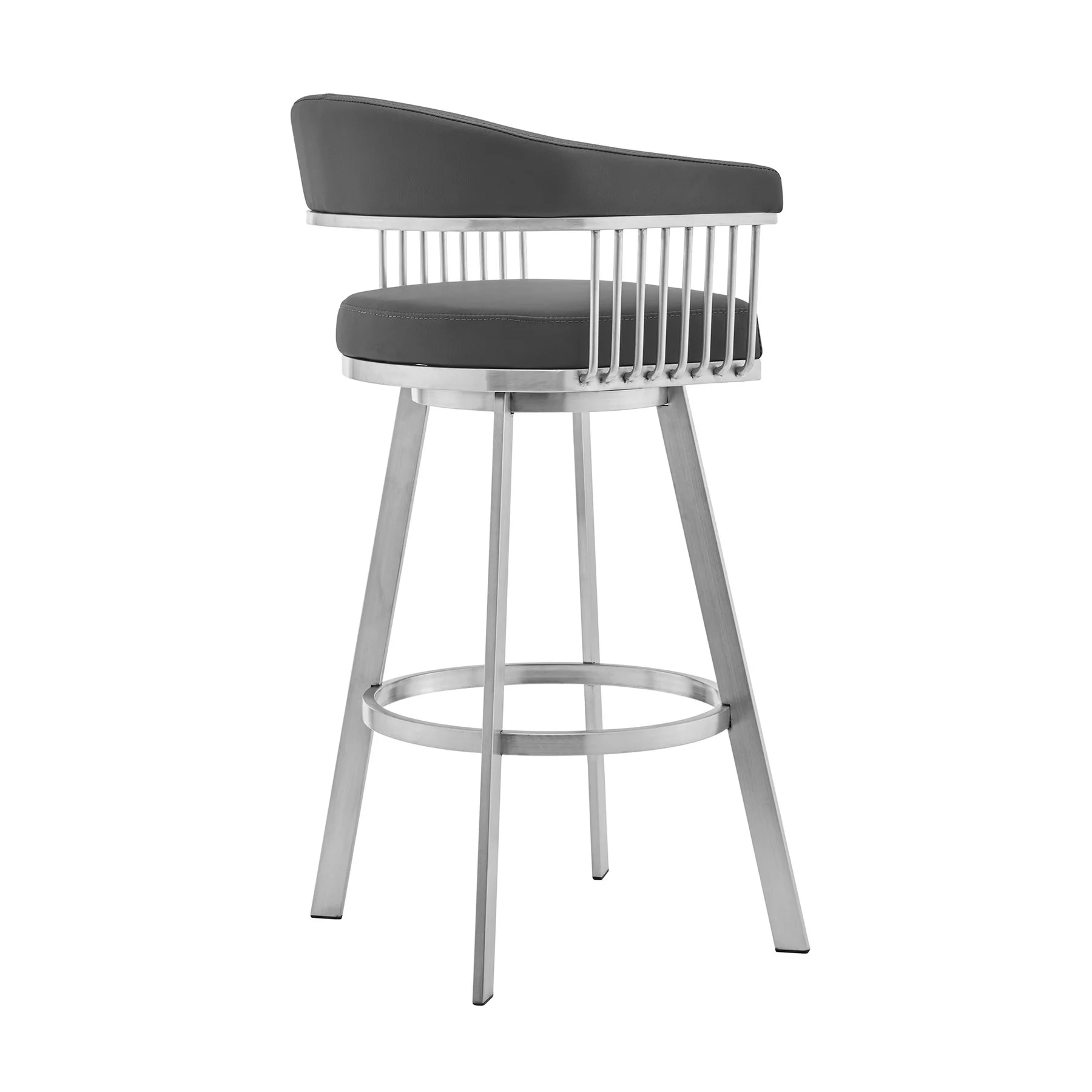 Chelsea 29" Gray Faux Leather and Brushed Stainless Steel Swivel Bar Stool - Image 3