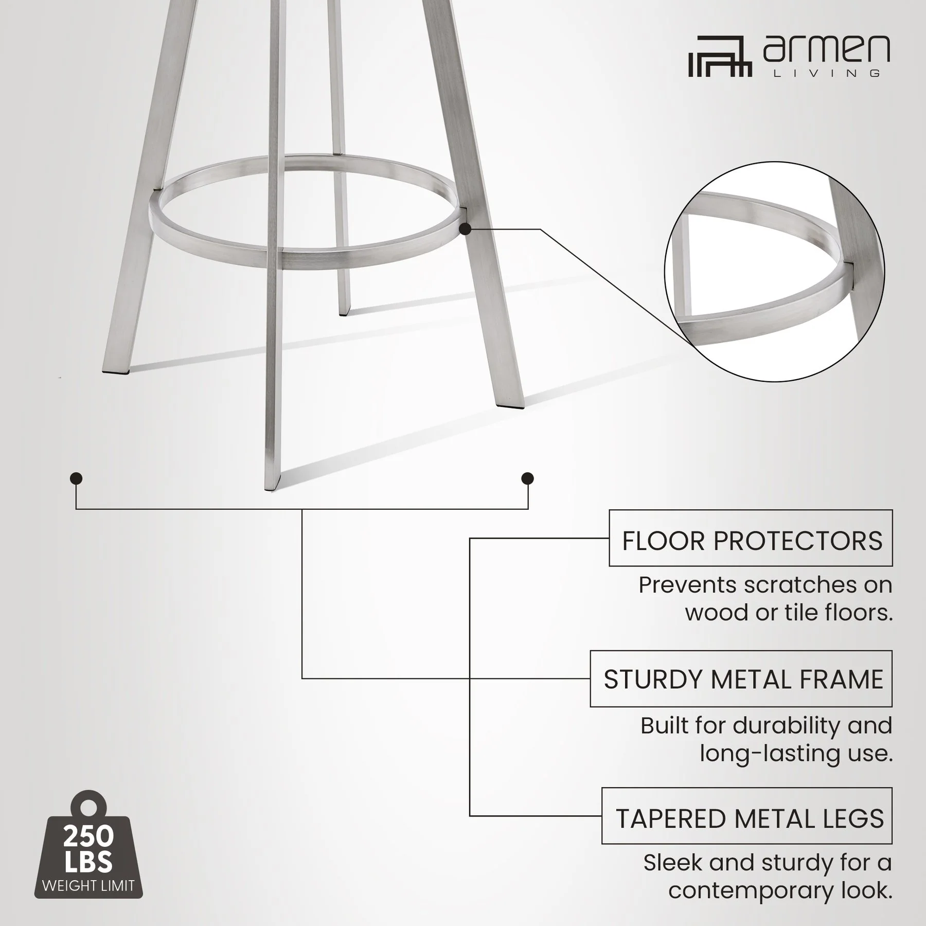 Chelsea 29" Swivel Bar Stool with Brushed Stainless Steel and White Faux Leather - Image 10
