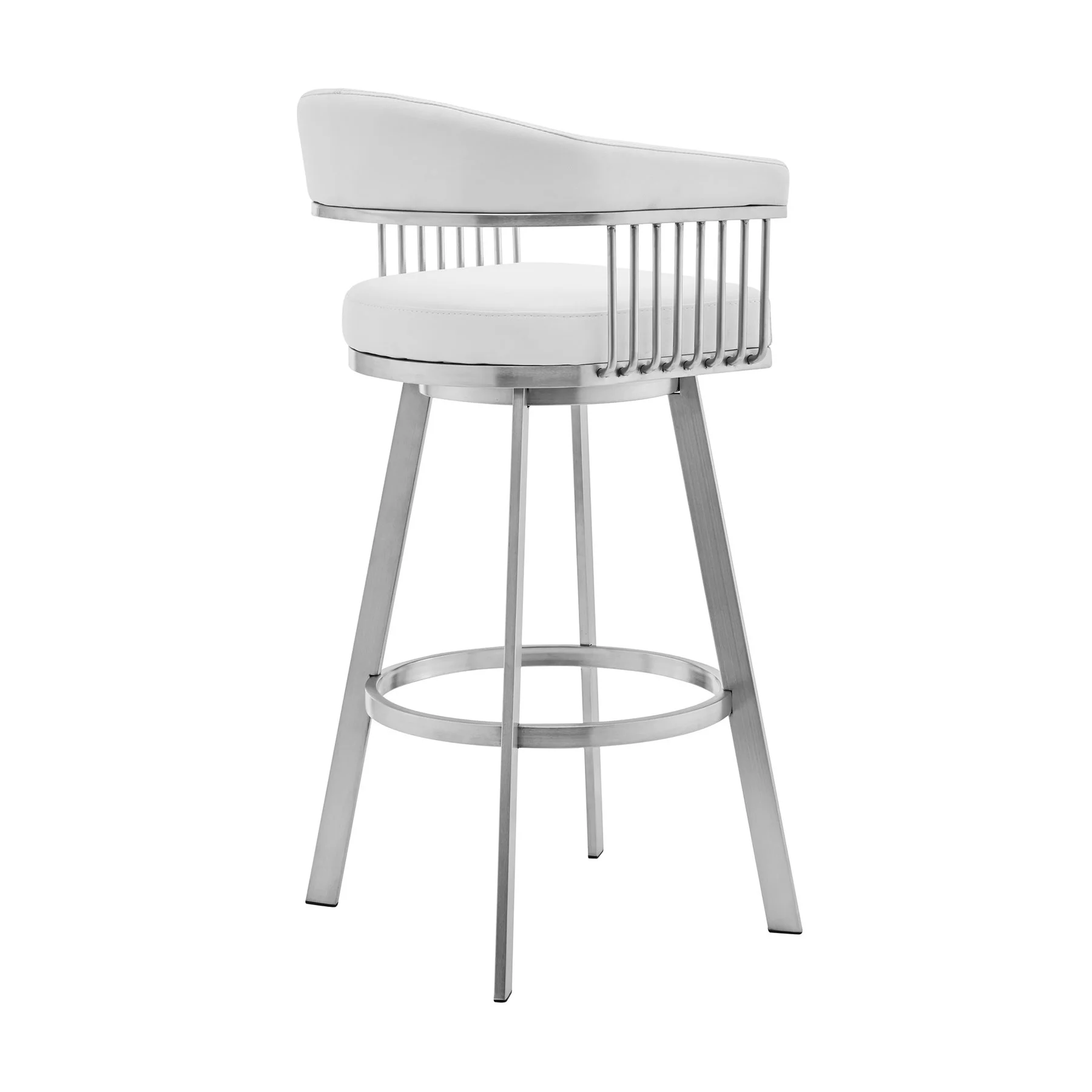 Chelsea 29" Swivel Bar Stool with Brushed Stainless Steel and White Faux Leather - Image 3