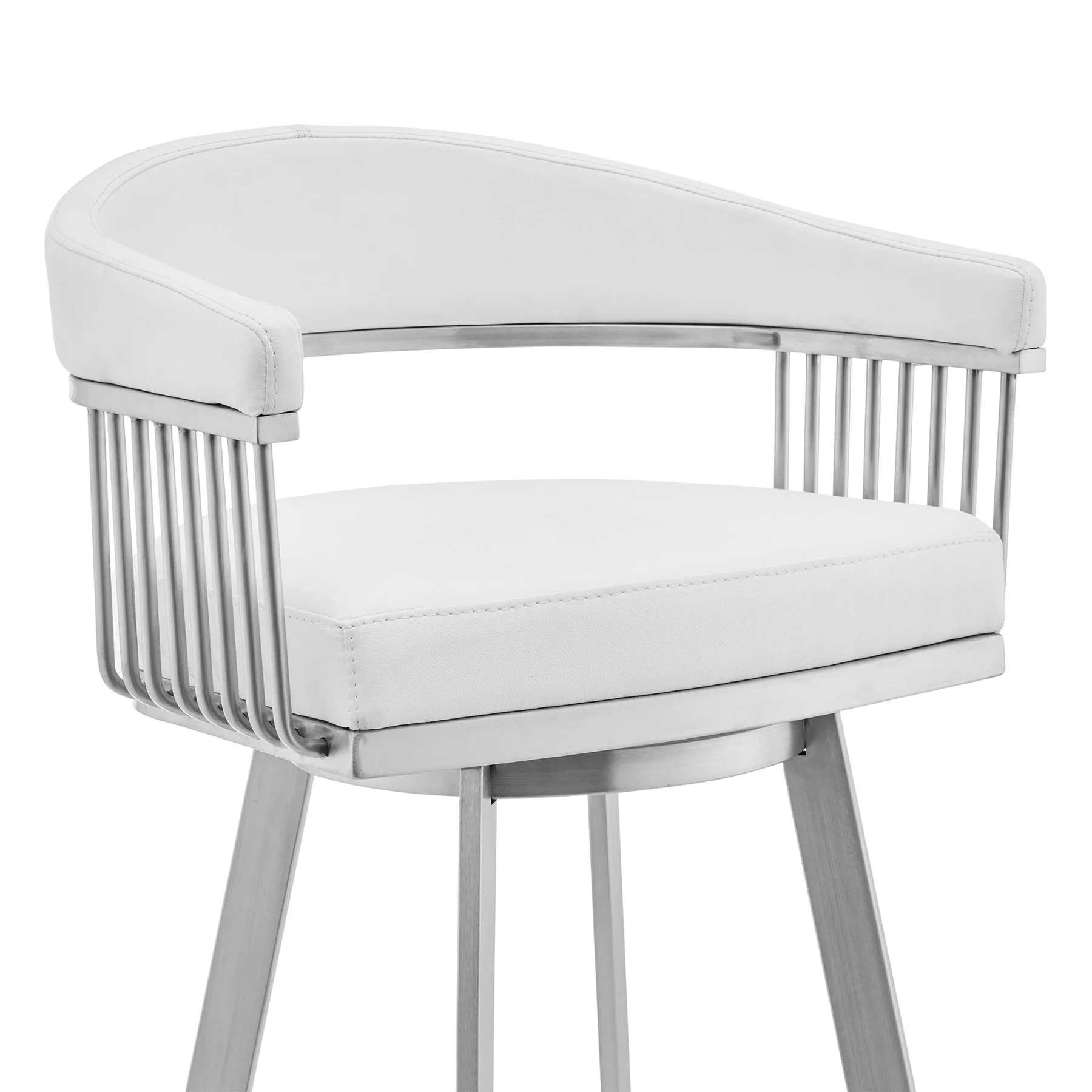 Chelsea 29" Swivel Bar Stool with Brushed Stainless Steel and White Faux Leather - Image 4