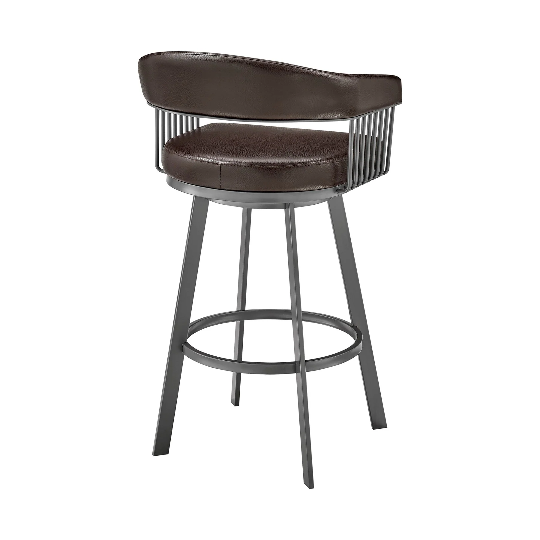 Chelsea 29" Swivel Bar Stool with Java Silver Finish and Chocolate Faux Leather - Image 4