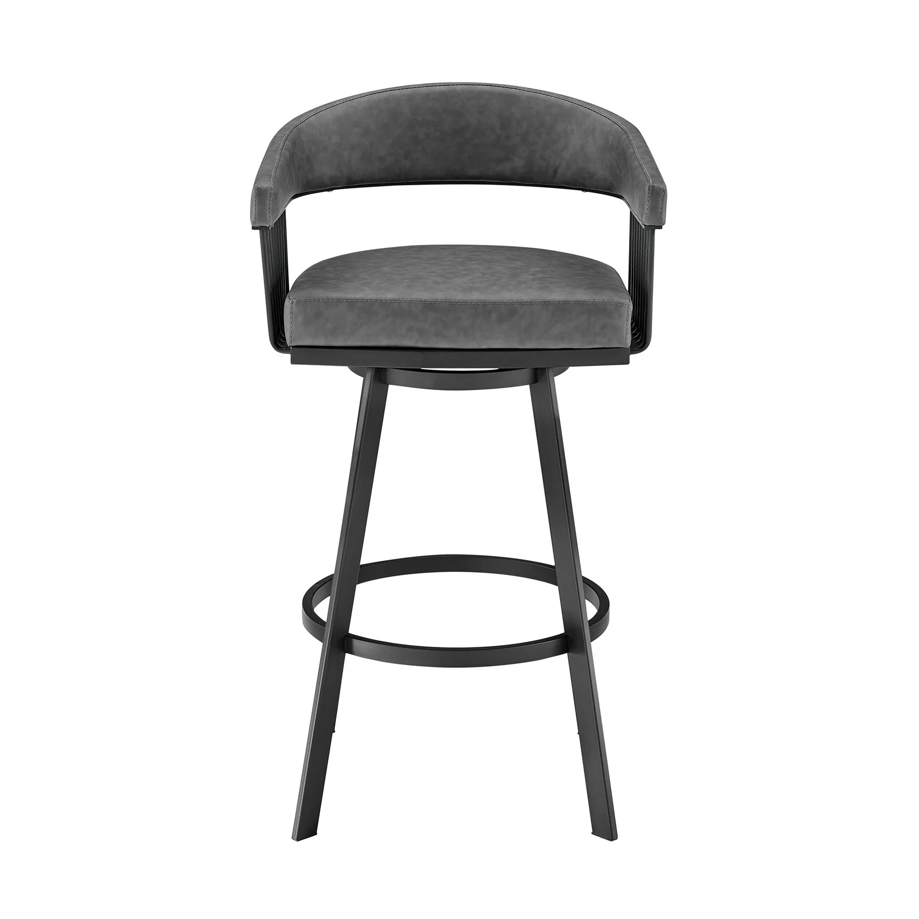 Chelsea 29" Swivel Bar Stool with Matte Black Finish and Vintage Gray Faux Leather - Image 2