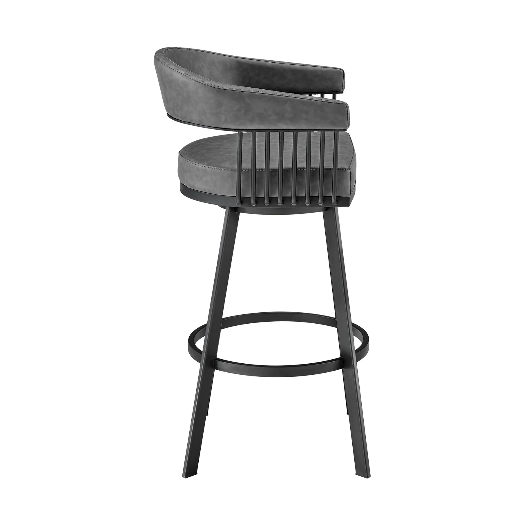 Chelsea 29" Swivel Bar Stool with Matte Black Finish and Vintage Gray Faux Leather - Image 3