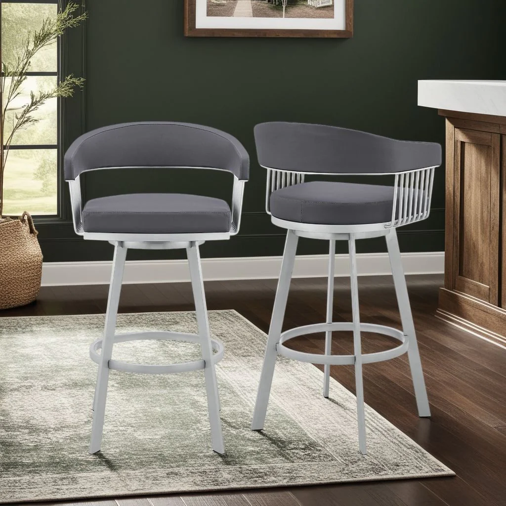 Chelsea 29" Swivel Bar Stool with Silver Finish and Slate Gray Faux Leather - Image 11