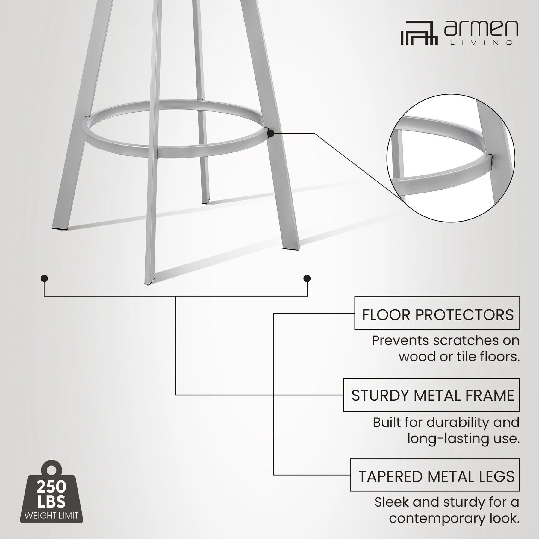 Chelsea 29" Swivel Bar Stool with Silver Finish and Slate Gray Faux Leather - Image 13