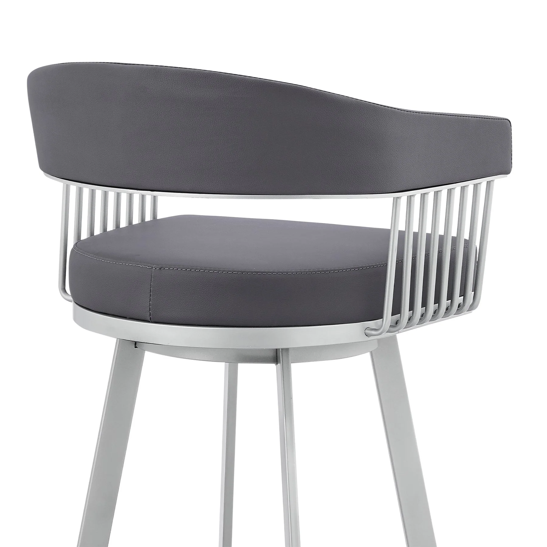 Chelsea 29" Swivel Bar Stool with Silver Finish and Slate Gray Faux Leather - Image 7
