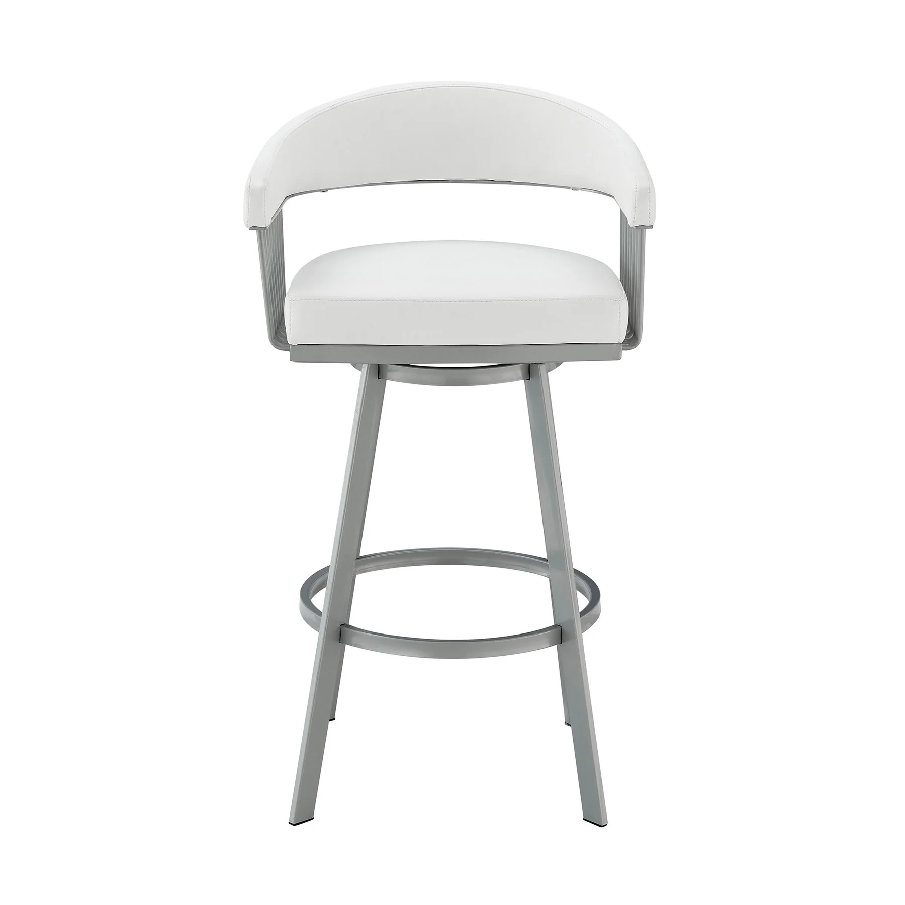 Chelsea 29" Swivel Bar Stool with Silver Metal Finish and White Faux Leather - Image 2