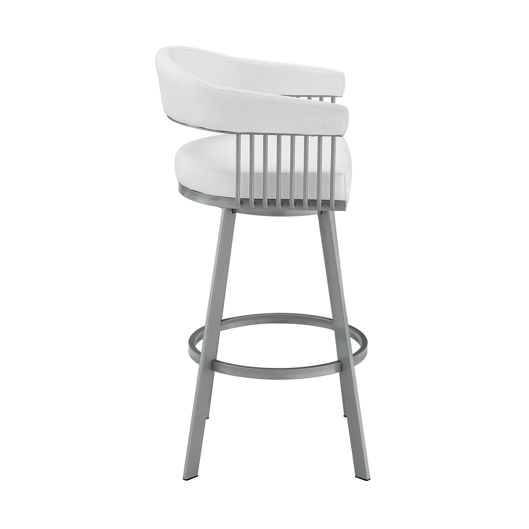 Chelsea 29" Swivel Bar Stool with Silver Metal Finish and White Faux Leather - Image 3