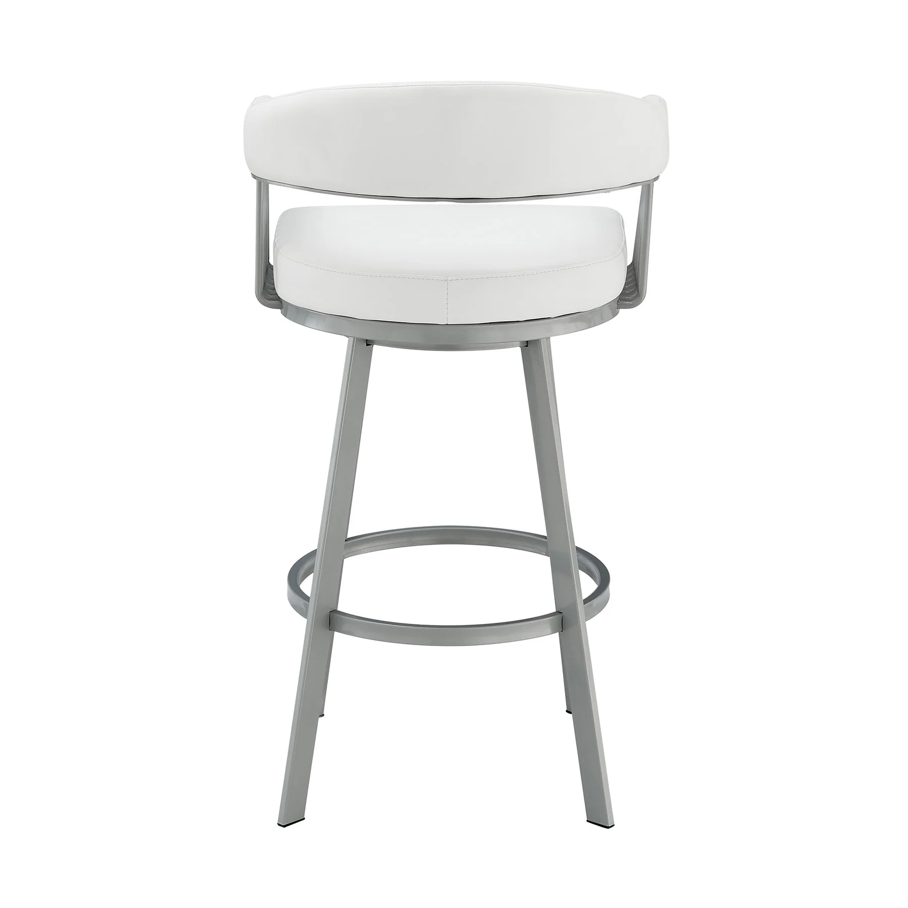 Chelsea 29" Swivel Bar Stool with Silver Metal Finish and White Faux Leather - Image 5