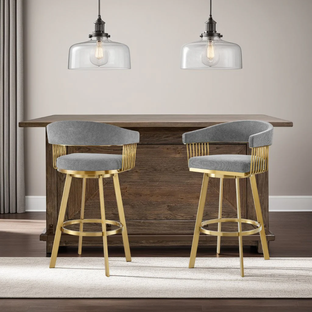 Chelsea 30" Swivel Bar Stool with Gold Brushed Stainless Steel and Anchor Gray Fabric - Image 10