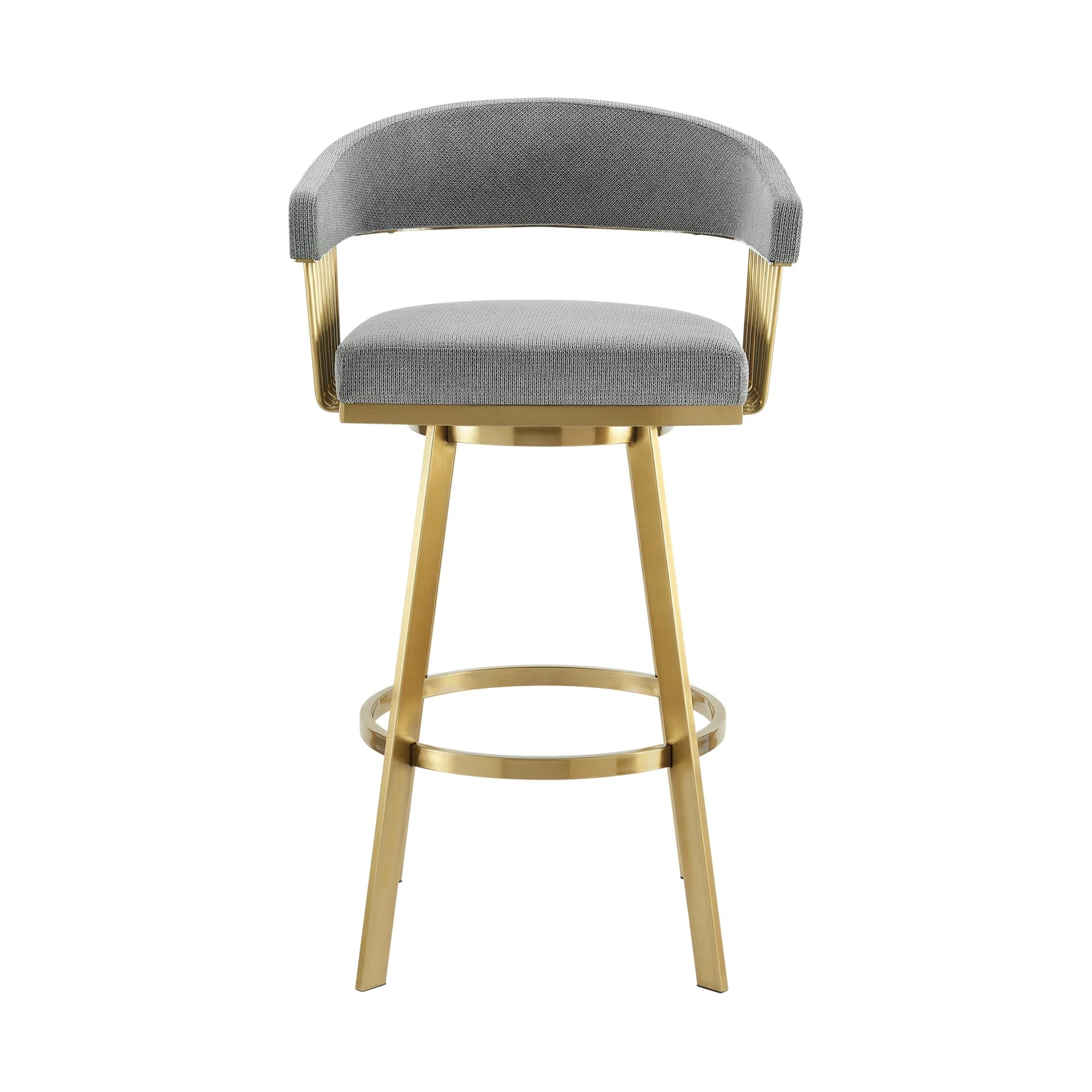Chelsea 30" Swivel Bar Stool with Gold Brushed Stainless Steel and Anchor Gray Fabric - Image 2